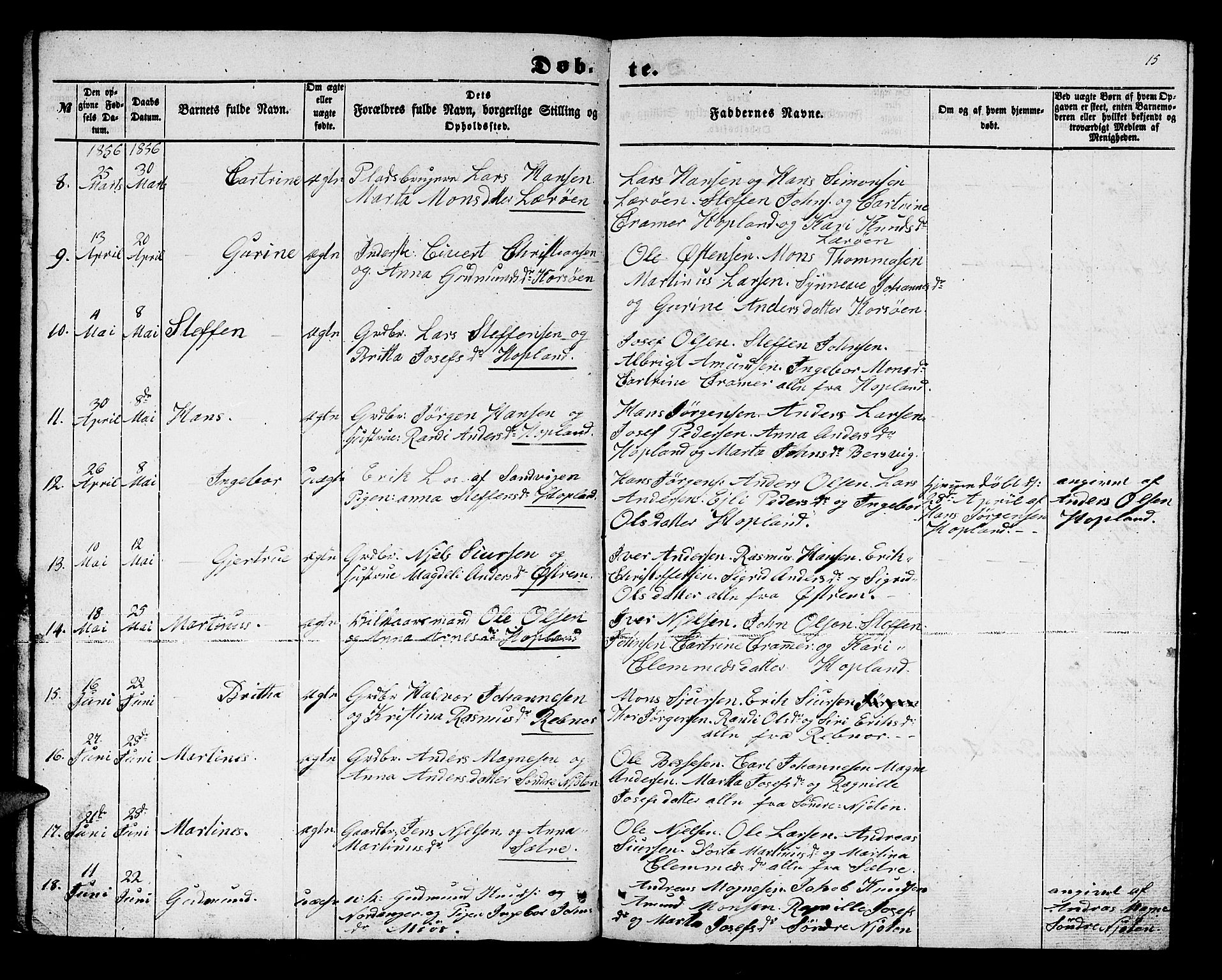Lindås Sokneprestembete, AV/SAB-A-76701/H/Hab/Habc/L0001: Parish register (copy) no. C 1, 1853-1867, p. 15