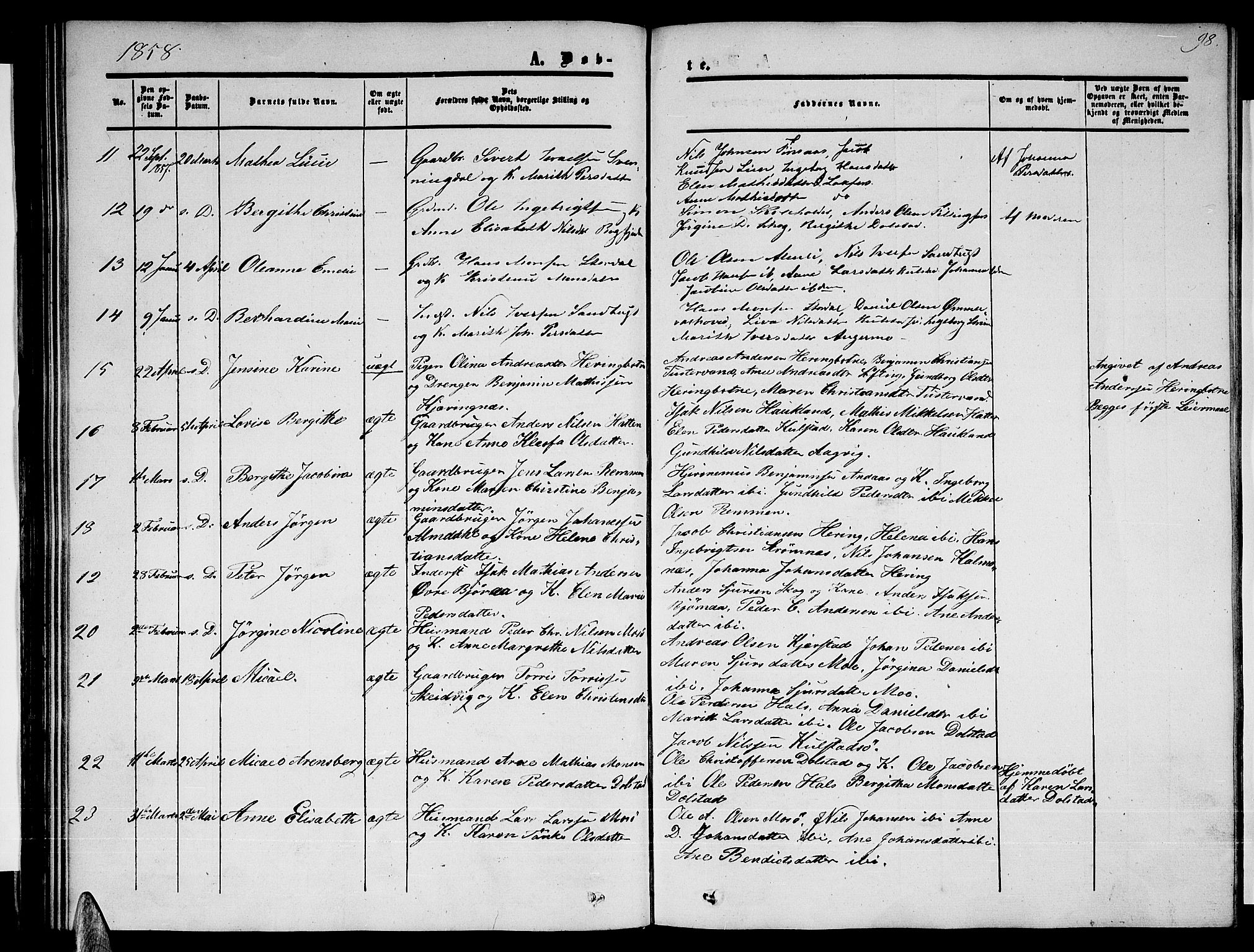 Ministerialprotokoller, klokkerbøker og fødselsregistre - Nordland, SAT/A-1459/820/L0301: Parish register (copy) no. 820C03, 1851-1858, p. 98