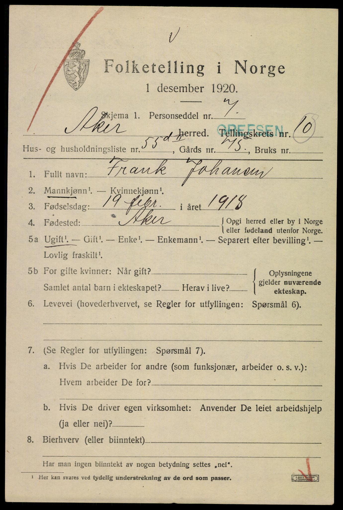 SAO, 1920 census for Aker, 1920, p. 70420