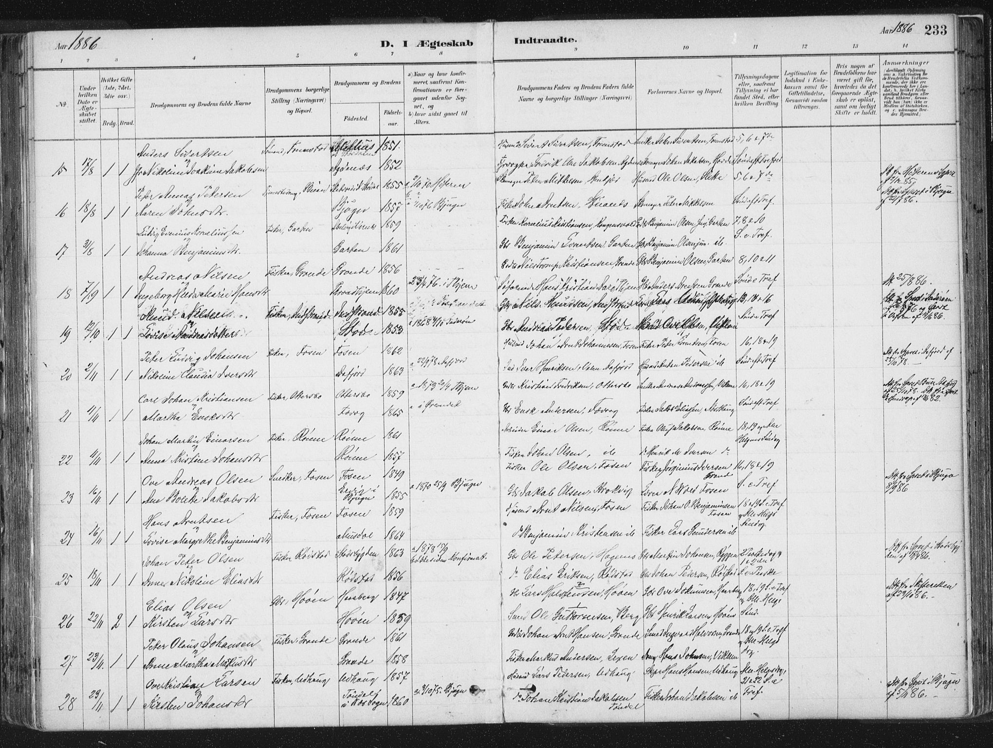 Ministerialprotokoller, klokkerbøker og fødselsregistre - Sør-Trøndelag, AV/SAT-A-1456/659/L0739: Parish register (official) no. 659A09, 1879-1893, p. 233