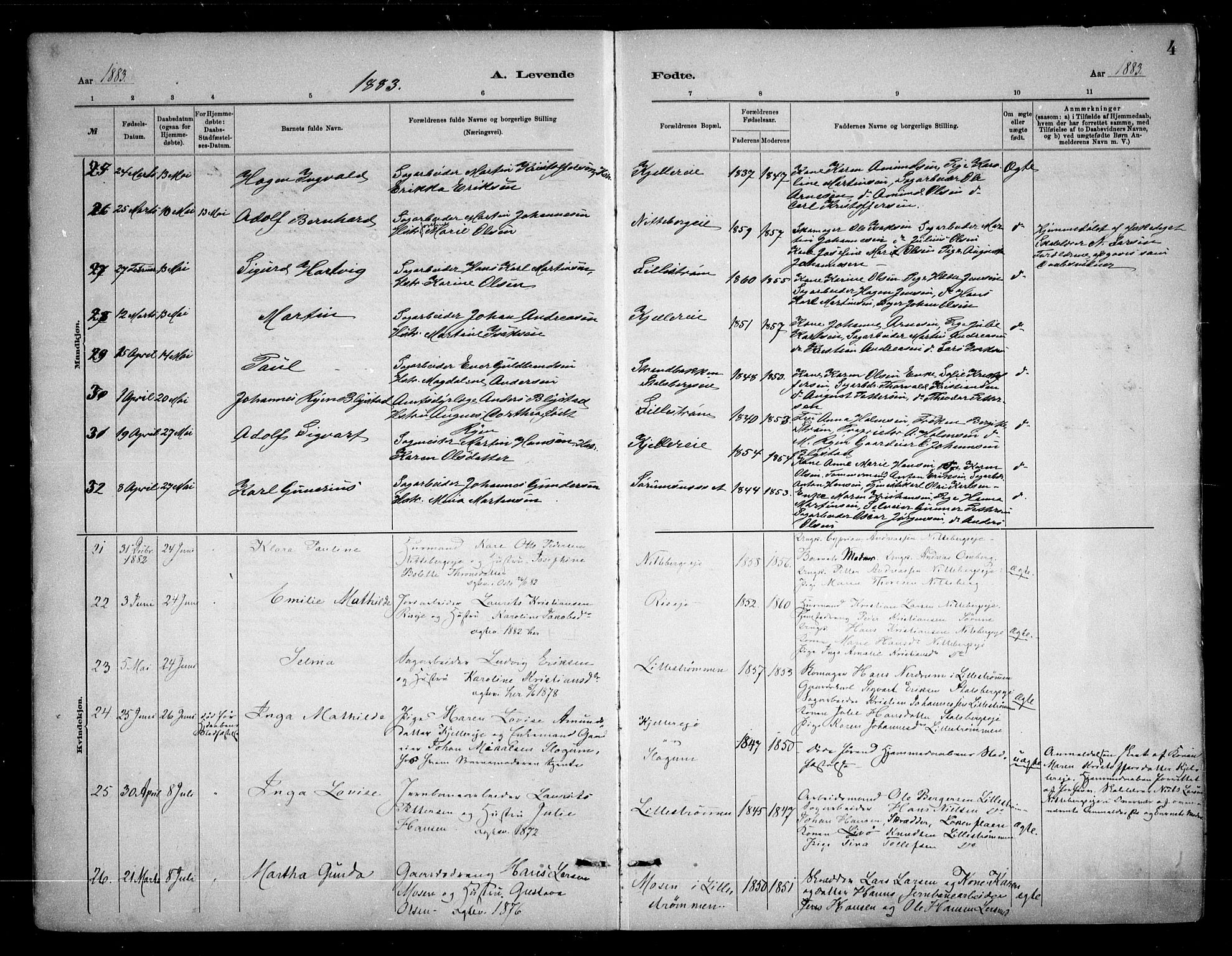 Skedsmo prestekontor Kirkebøker, AV/SAO-A-10033a/F/Fa/L0013: Parish register (official) no. I 13, 1883-1891, p. 4