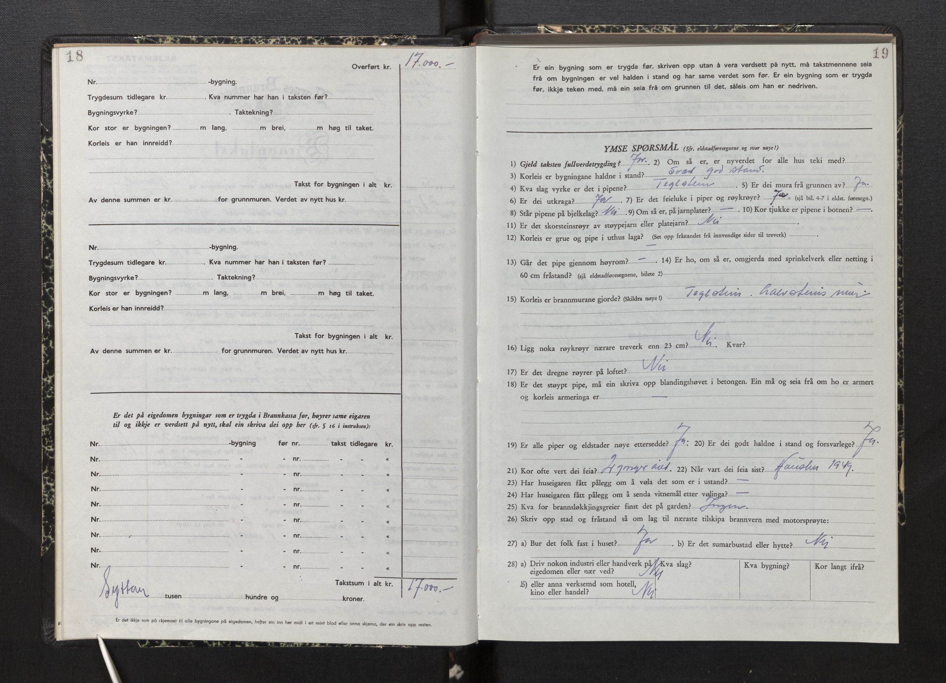 Lensmannen i Årdal, AV/SAB-A-30501/0012/L0012: Branntakstprotokoll, skjematakst, 1949-1955, p. 18-19