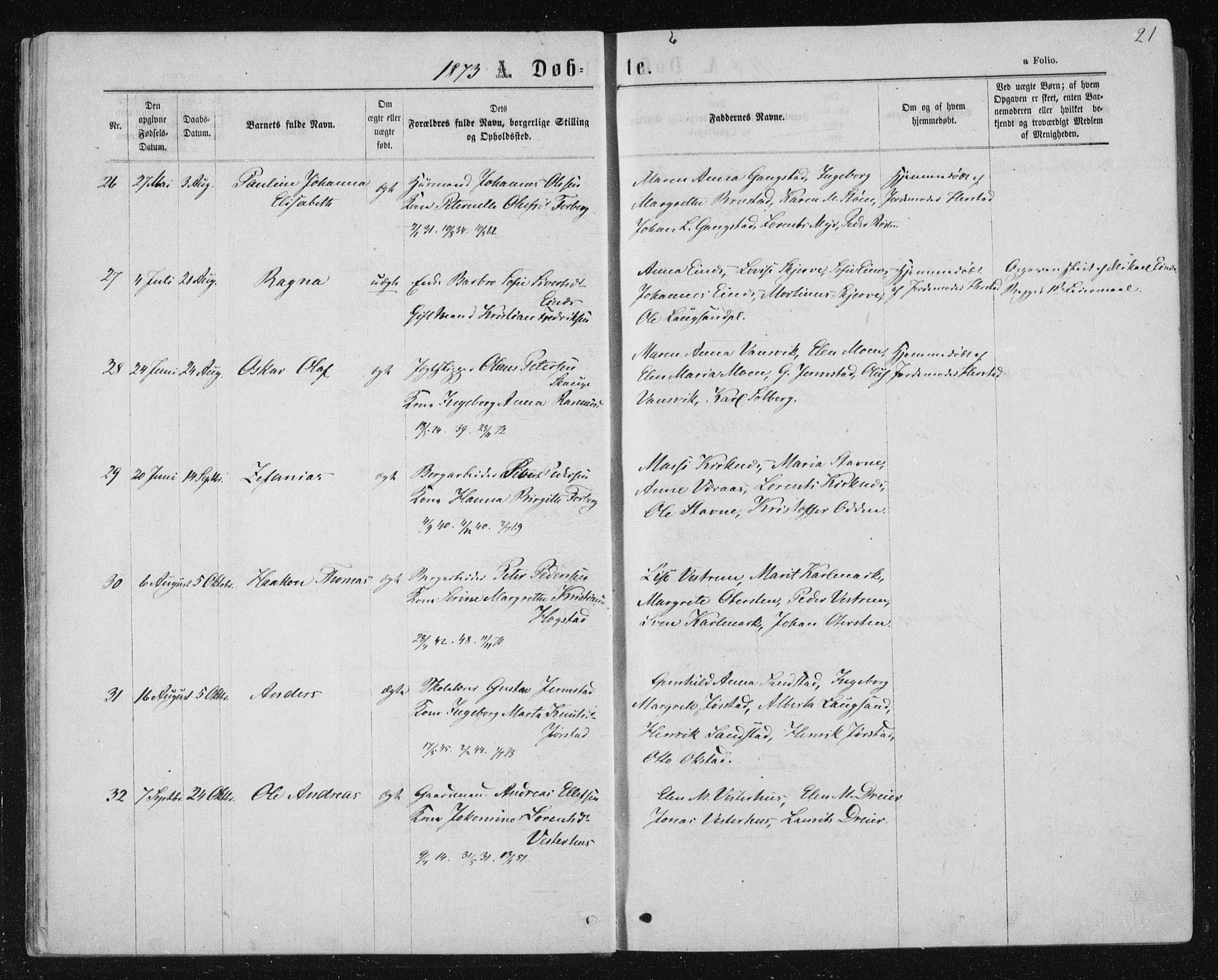 Ministerialprotokoller, klokkerbøker og fødselsregistre - Nord-Trøndelag, AV/SAT-A-1458/722/L0219: Parish register (official) no. 722A06, 1868-1880, p. 21