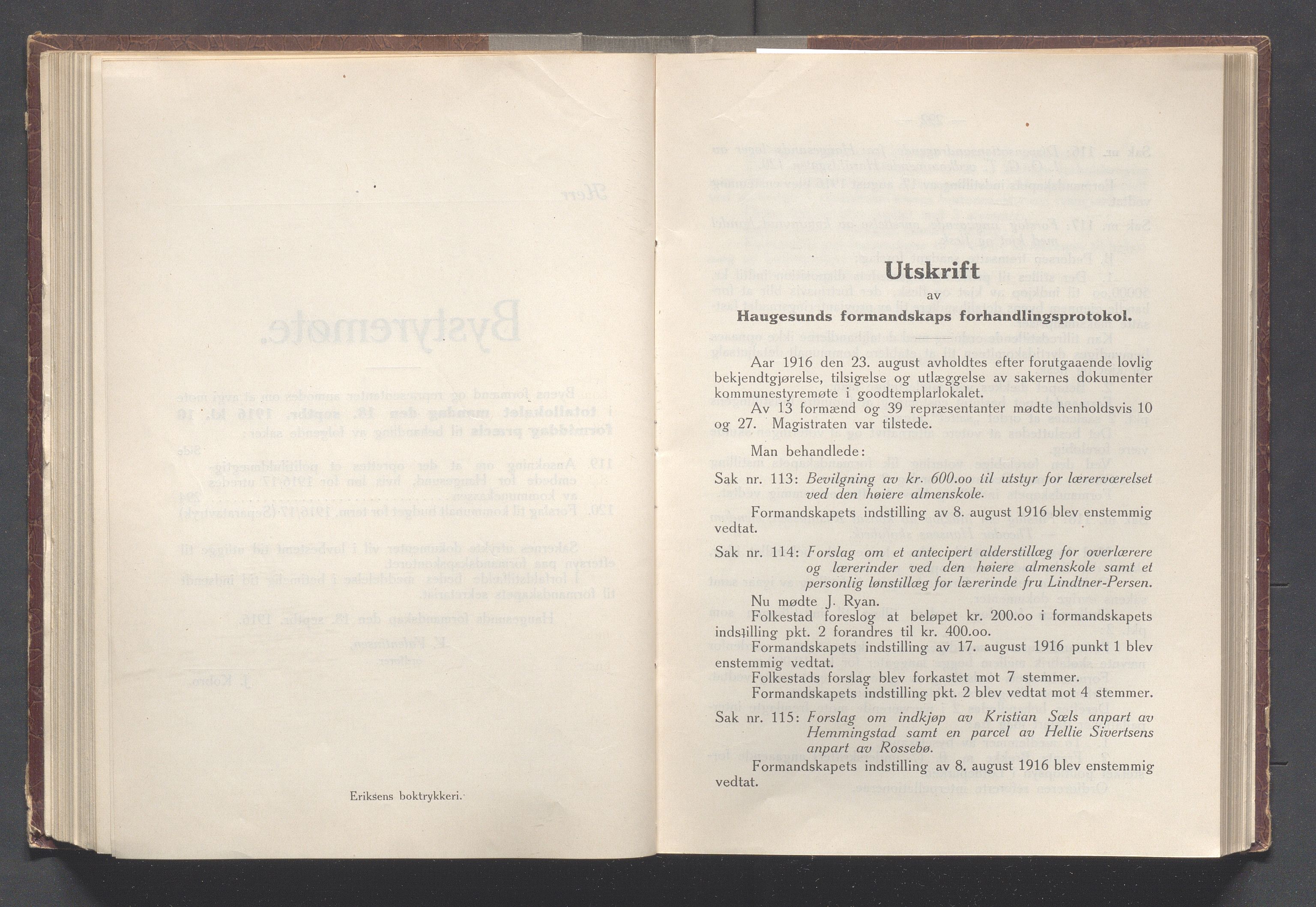 Haugesund kommune - Formannskapet og Bystyret, IKAR/A-740/A/Abb/L0002: Bystyreforhandlinger, 1908-1917, p. 820