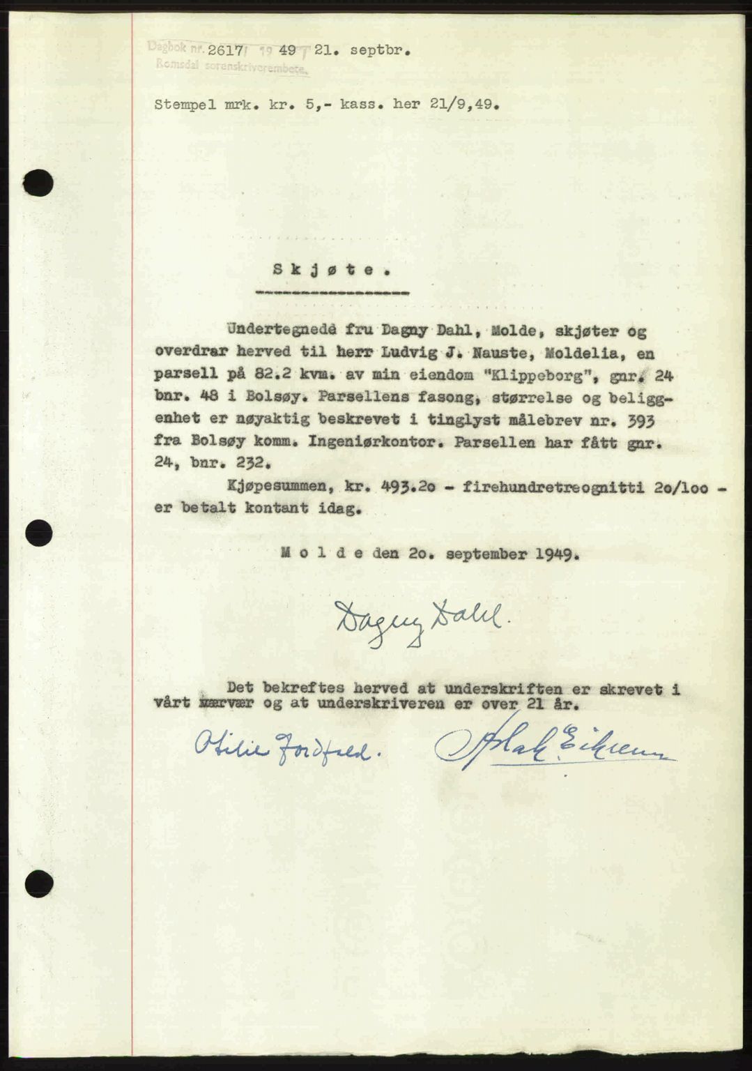 Romsdal sorenskriveri, AV/SAT-A-4149/1/2/2C: Mortgage book no. A31, 1949-1949, Diary no: : 2617/1949