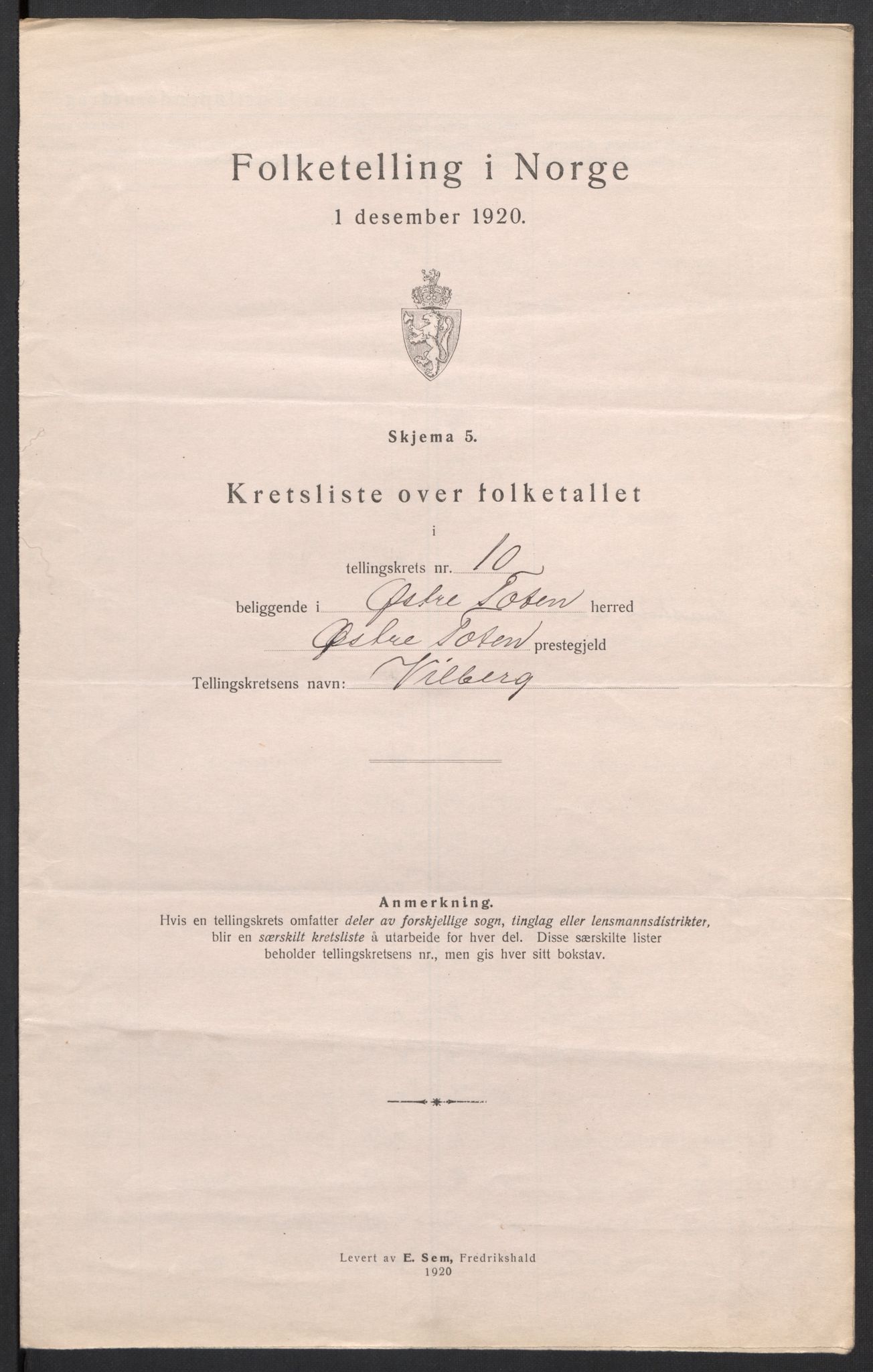 SAH, 1920 census for Østre Toten, 1920, p. 59