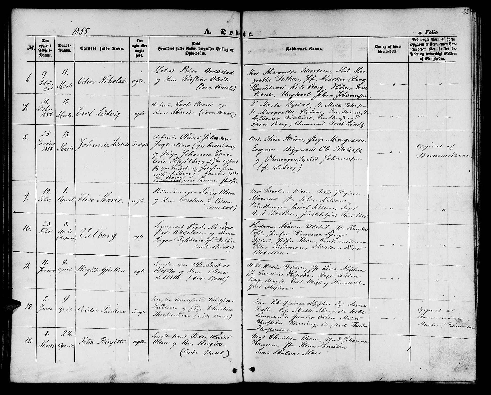 Ministerialprotokoller, klokkerbøker og fødselsregistre - Sør-Trøndelag, SAT/A-1456/604/L0184: Parish register (official) no. 604A05, 1851-1860, p. 28