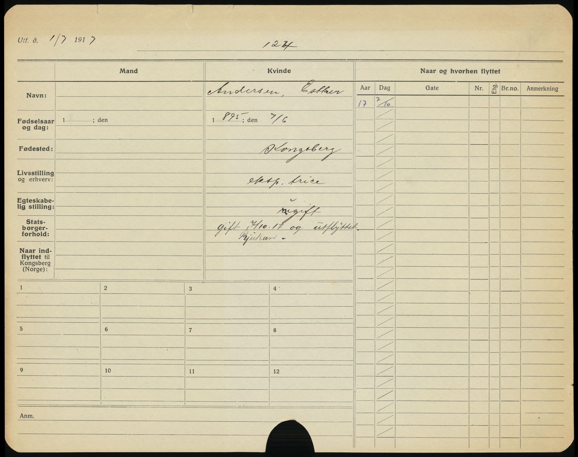 Kongsberg folkeregister, AV/SAKO-A-145/G/Ga/L0001: Utflyttede, 1917-1920