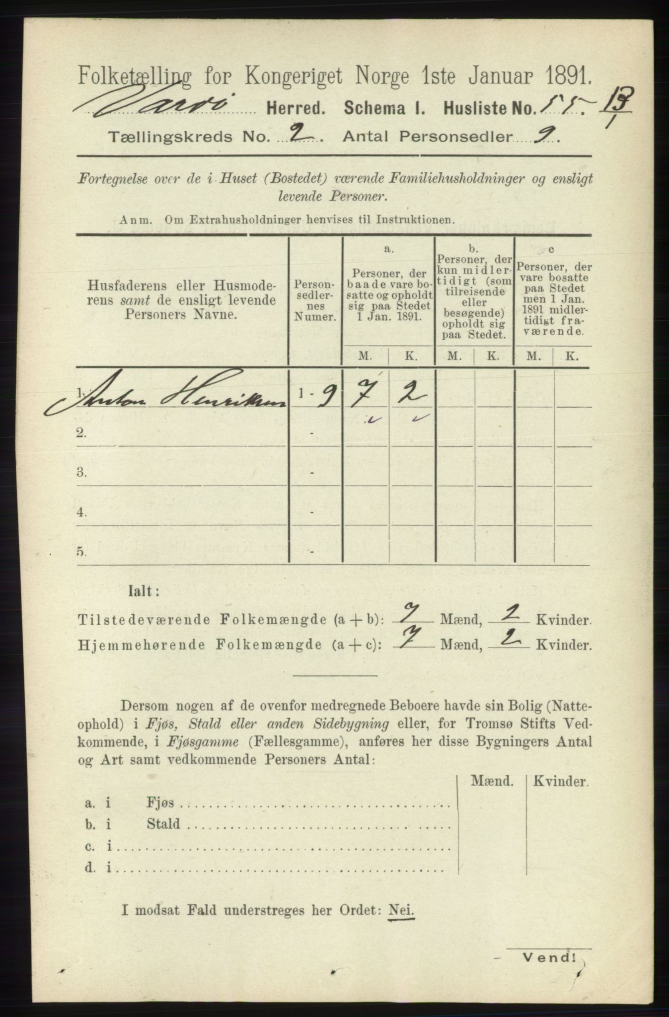 RA, 1891 census for 2028 Vardø, 1891, p. 275