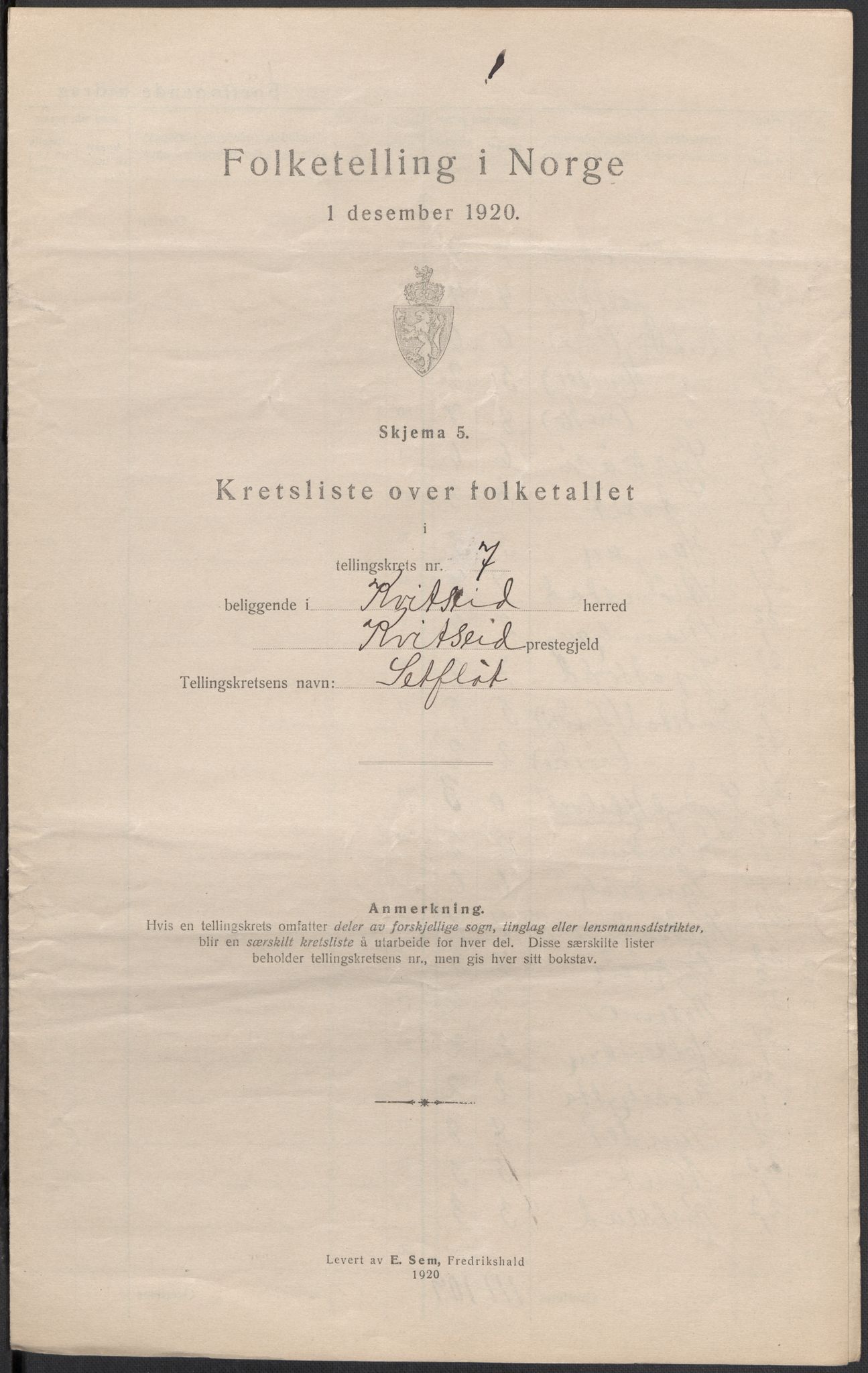 SAKO, 1920 census for Kviteseid, 1920, p. 22