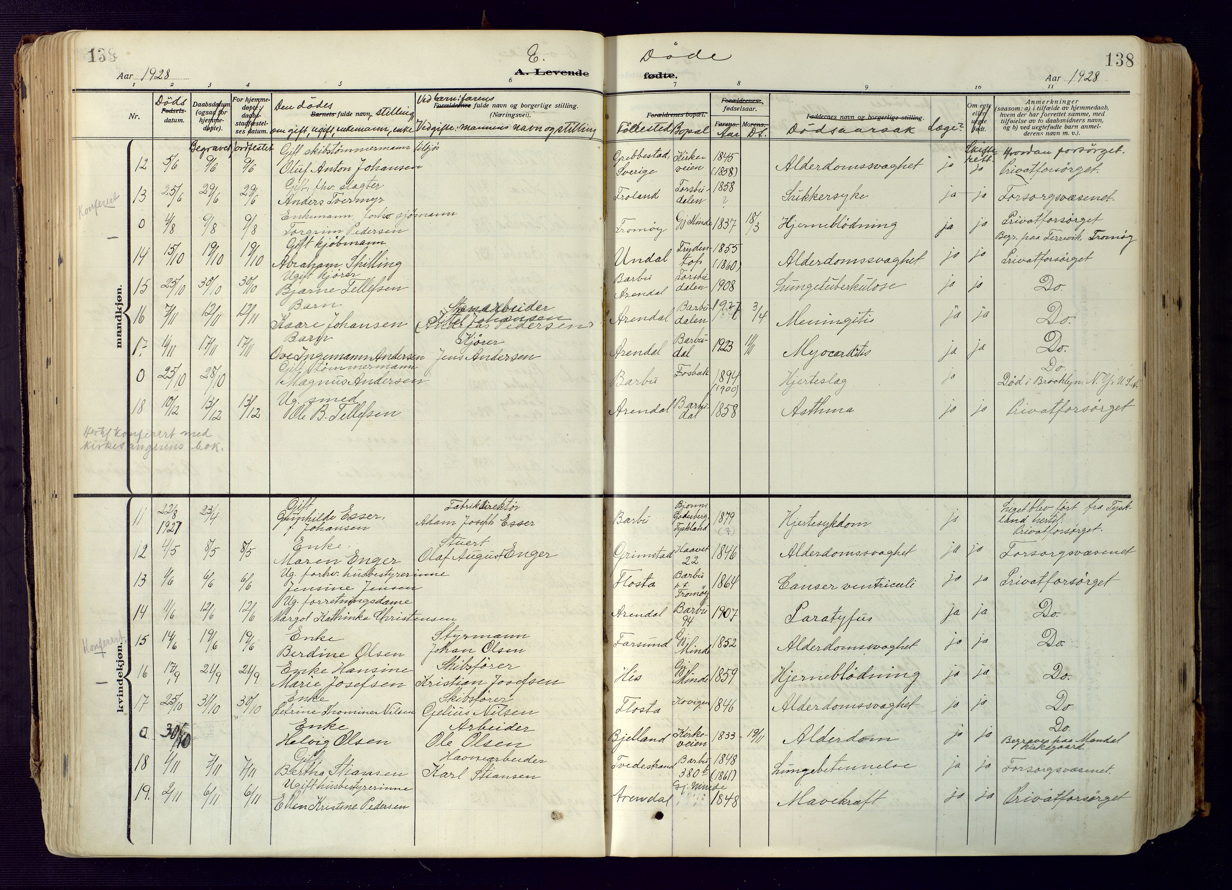 Barbu sokneprestkontor, AV/SAK-1111-0003/F/Fa/L0006: Parish register (official) no. A 6, 1910-1929, p. 138