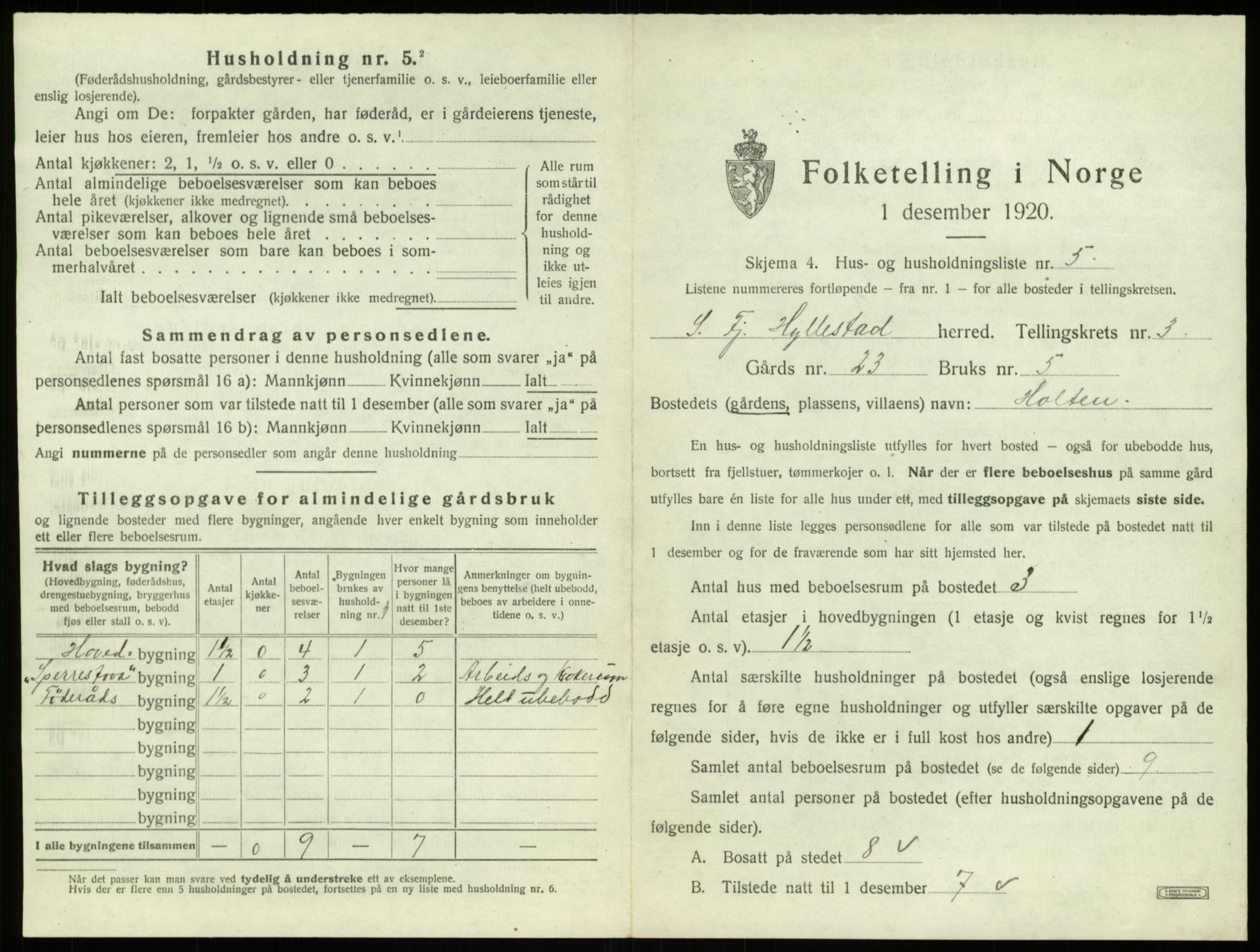 SAB, 1920 census for Hyllestad, 1920, p. 187