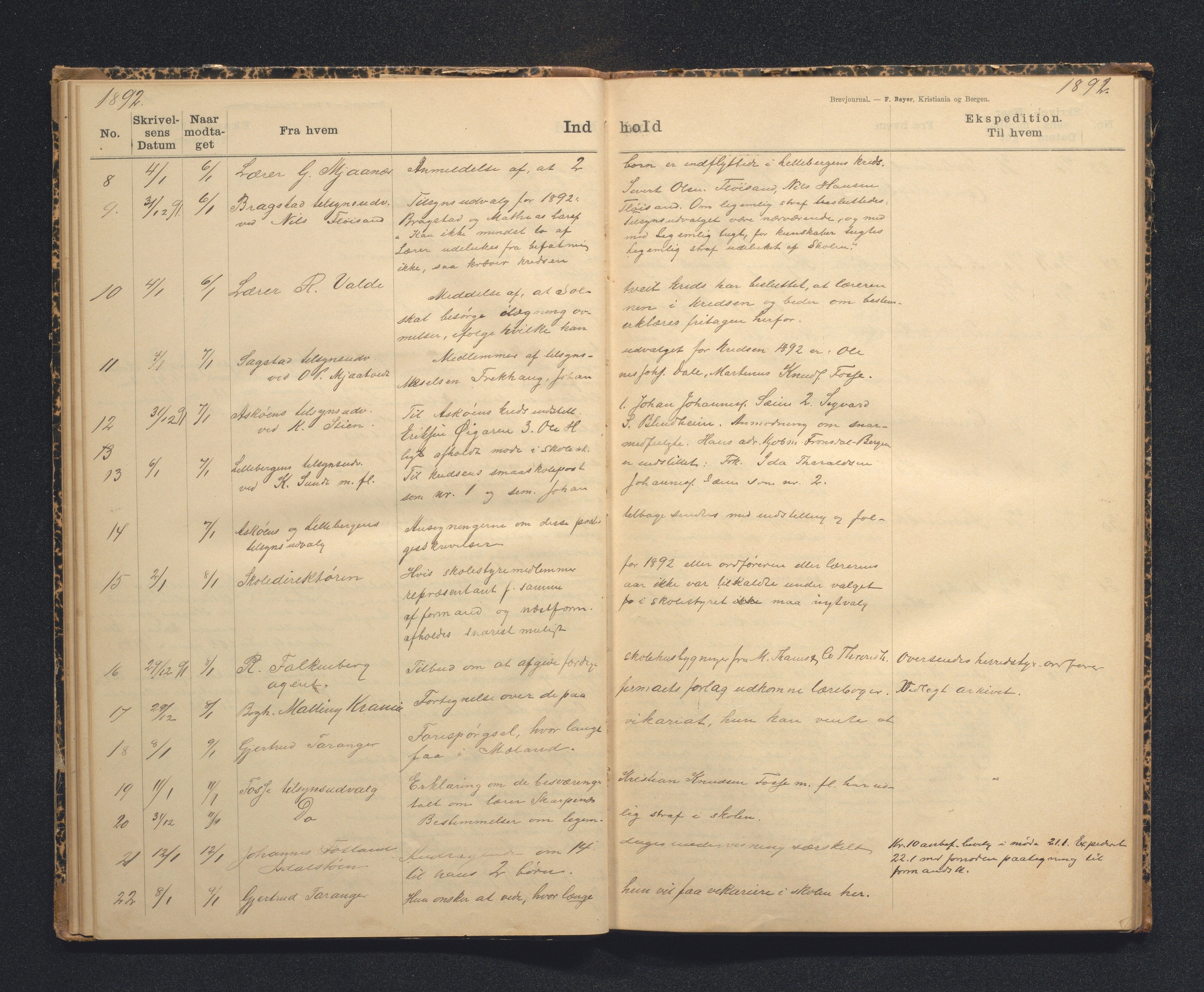 Alversund kommune. Skulestyret, IKAH/1257-211/C/Ca/L0001: Brevjournal for Alversund skulestyre, 1889-1899