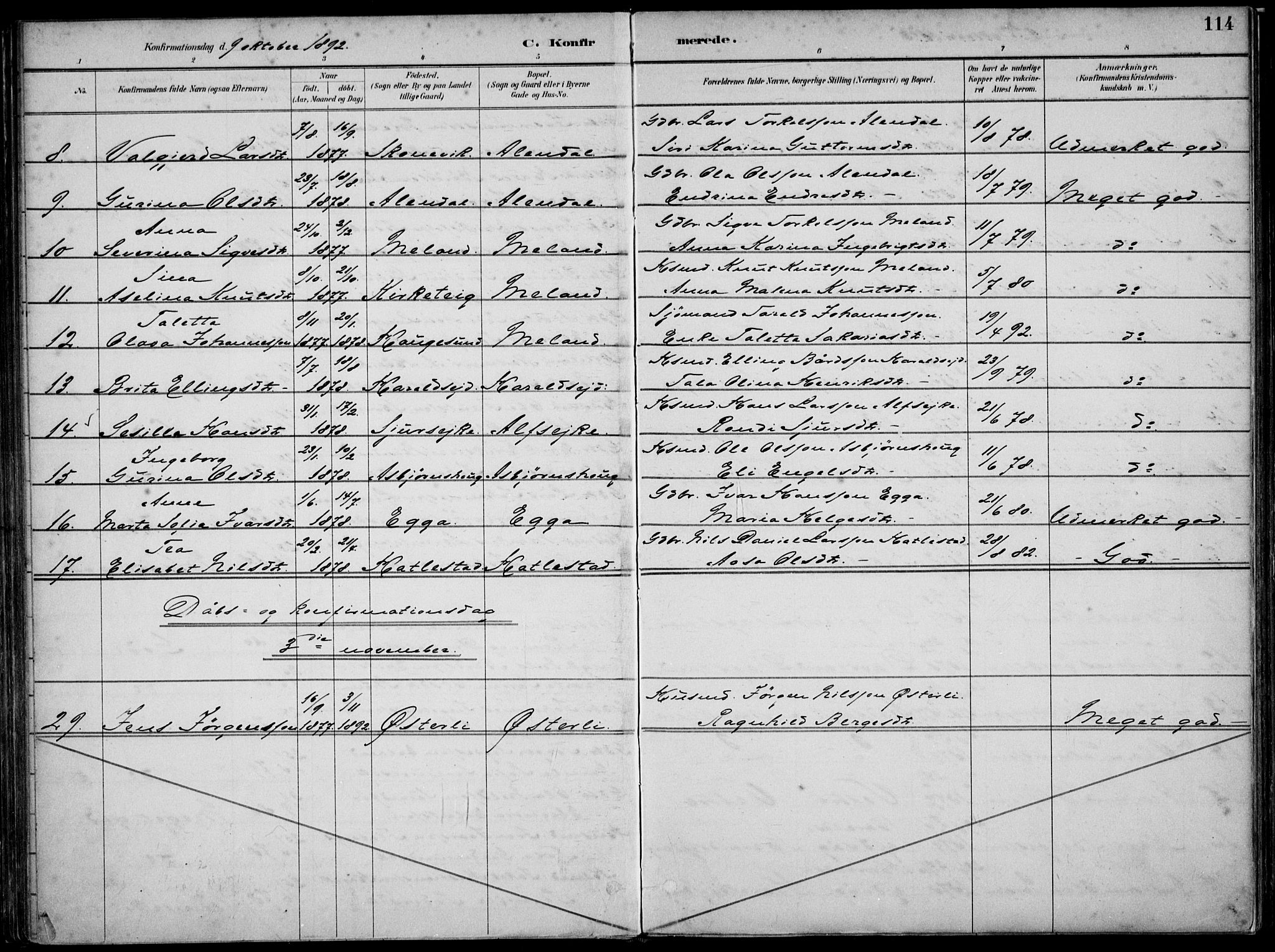 Skjold sokneprestkontor, AV/SAST-A-101847/H/Ha/Haa/L0010: Parish register (official) no. A 10, 1882-1897, p. 114