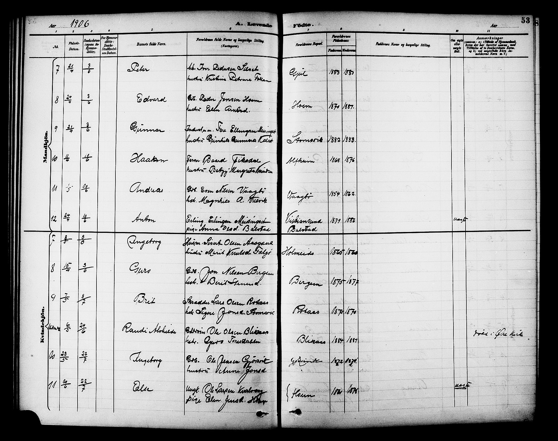 Ministerialprotokoller, klokkerbøker og fødselsregistre - Møre og Romsdal, AV/SAT-A-1454/586/L0992: Parish register (copy) no. 586C03, 1892-1909, p. 53