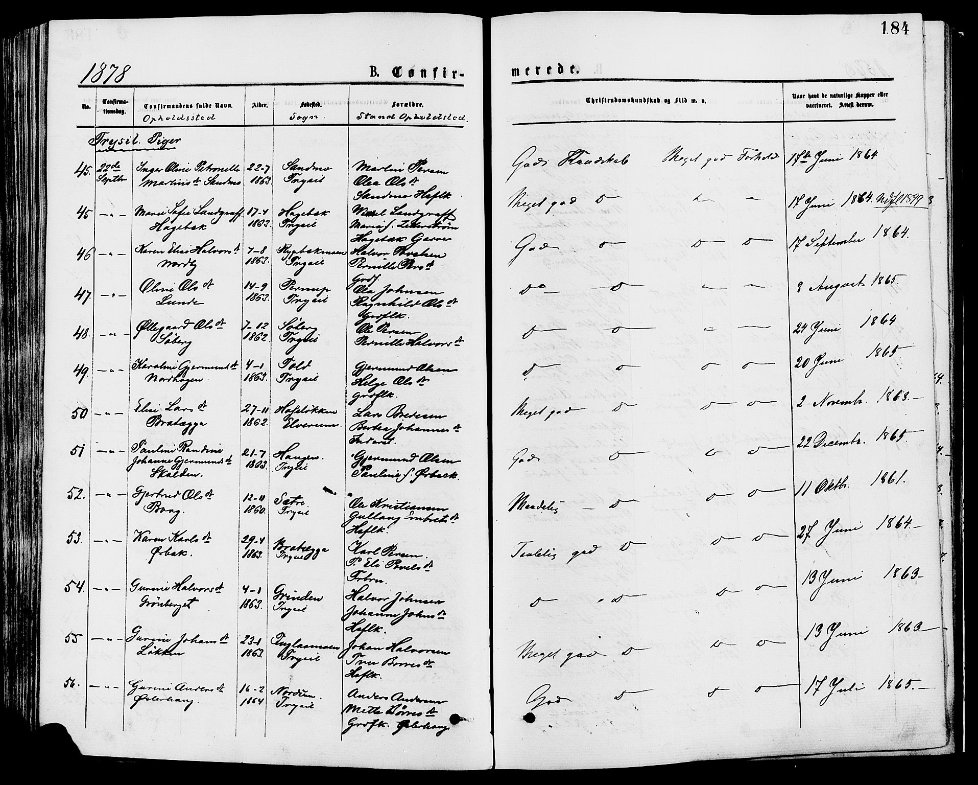 Trysil prestekontor, AV/SAH-PREST-046/H/Ha/Haa/L0007: Parish register (official) no. 7, 1874-1880, p. 184