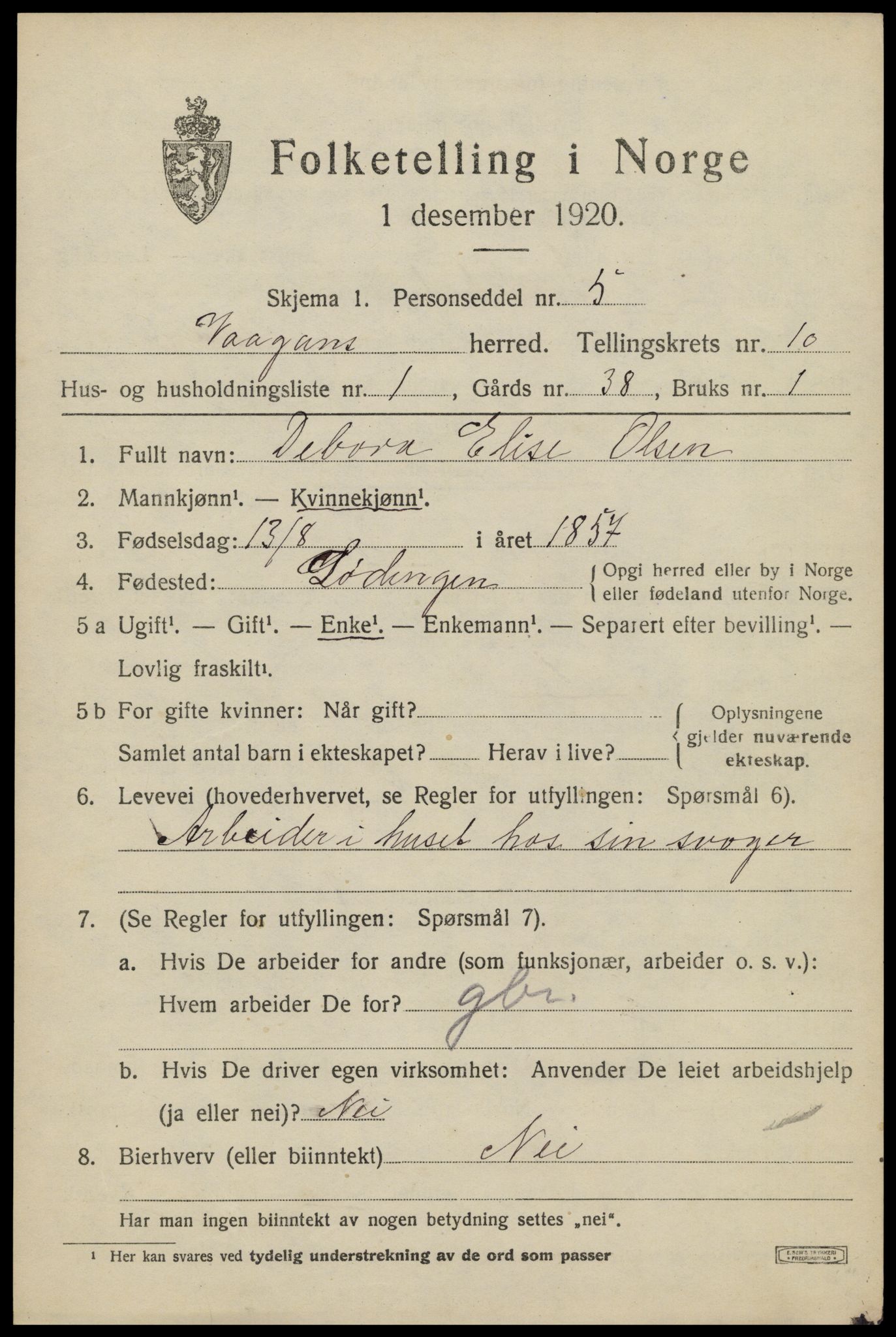 SAT, 1920 census for Vågan, 1920, p. 8855