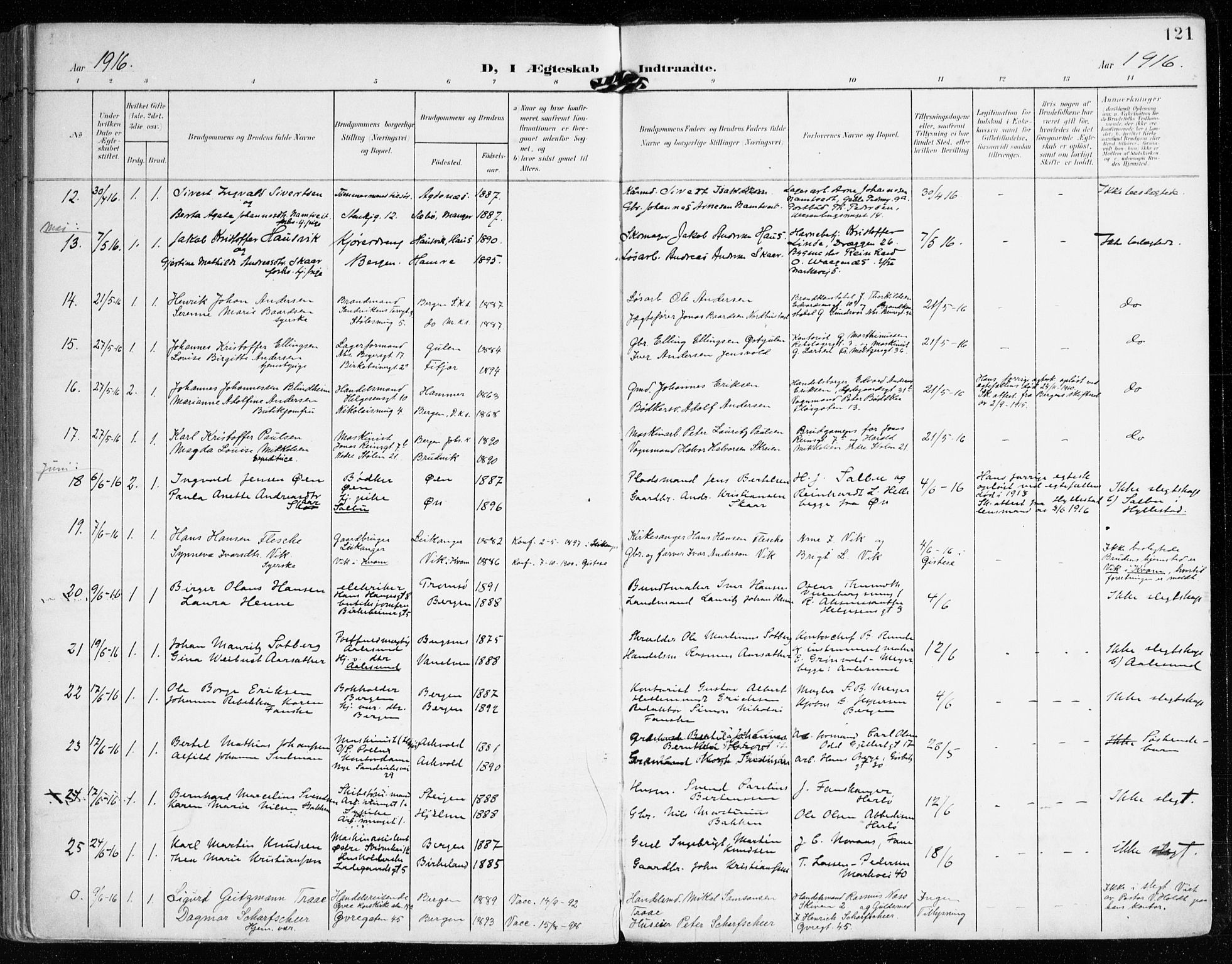 Mariakirken Sokneprestembete, AV/SAB-A-76901/H/Haa/L0014: Parish register (official) no. C 2, 1900-1916, p. 121