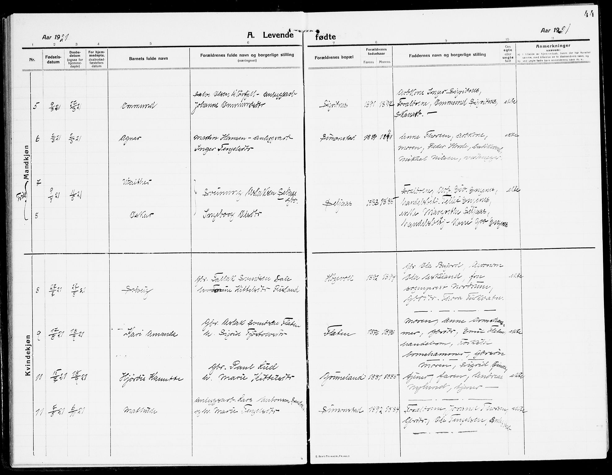 Åmli sokneprestkontor, AV/SAK-1111-0050/F/Fa/Fac/L0013: Parish register (official) no. A 13, 1914-1933, p. 44