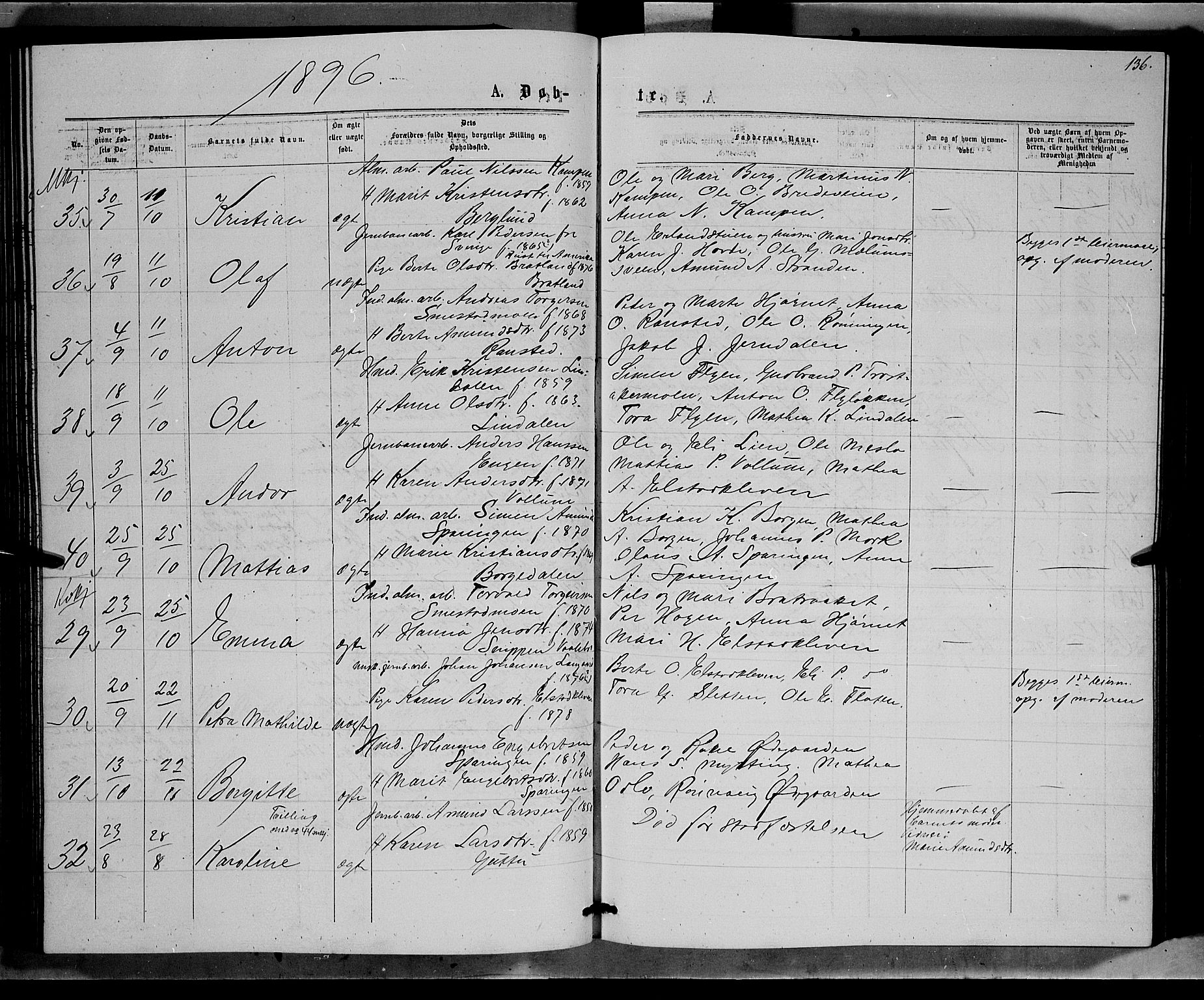 Ringebu prestekontor, AV/SAH-PREST-082/H/Ha/Hab/L0006: Parish register (copy) no. 6, 1880-1898, p. 136