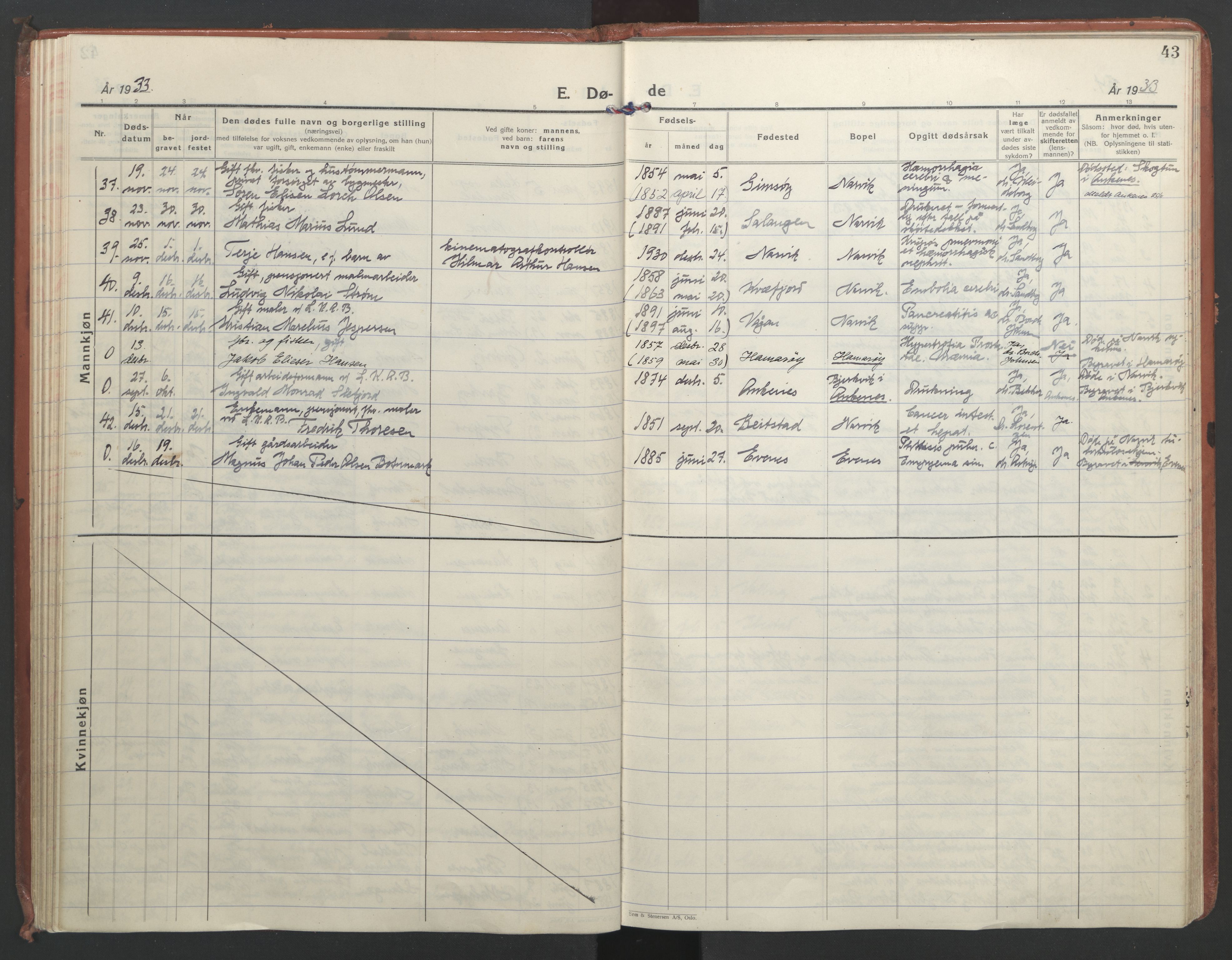 Ministerialprotokoller, klokkerbøker og fødselsregistre - Nordland, AV/SAT-A-1459/871/L1005: Parish register (official) no. 871A21, 1926-1940, p. 43