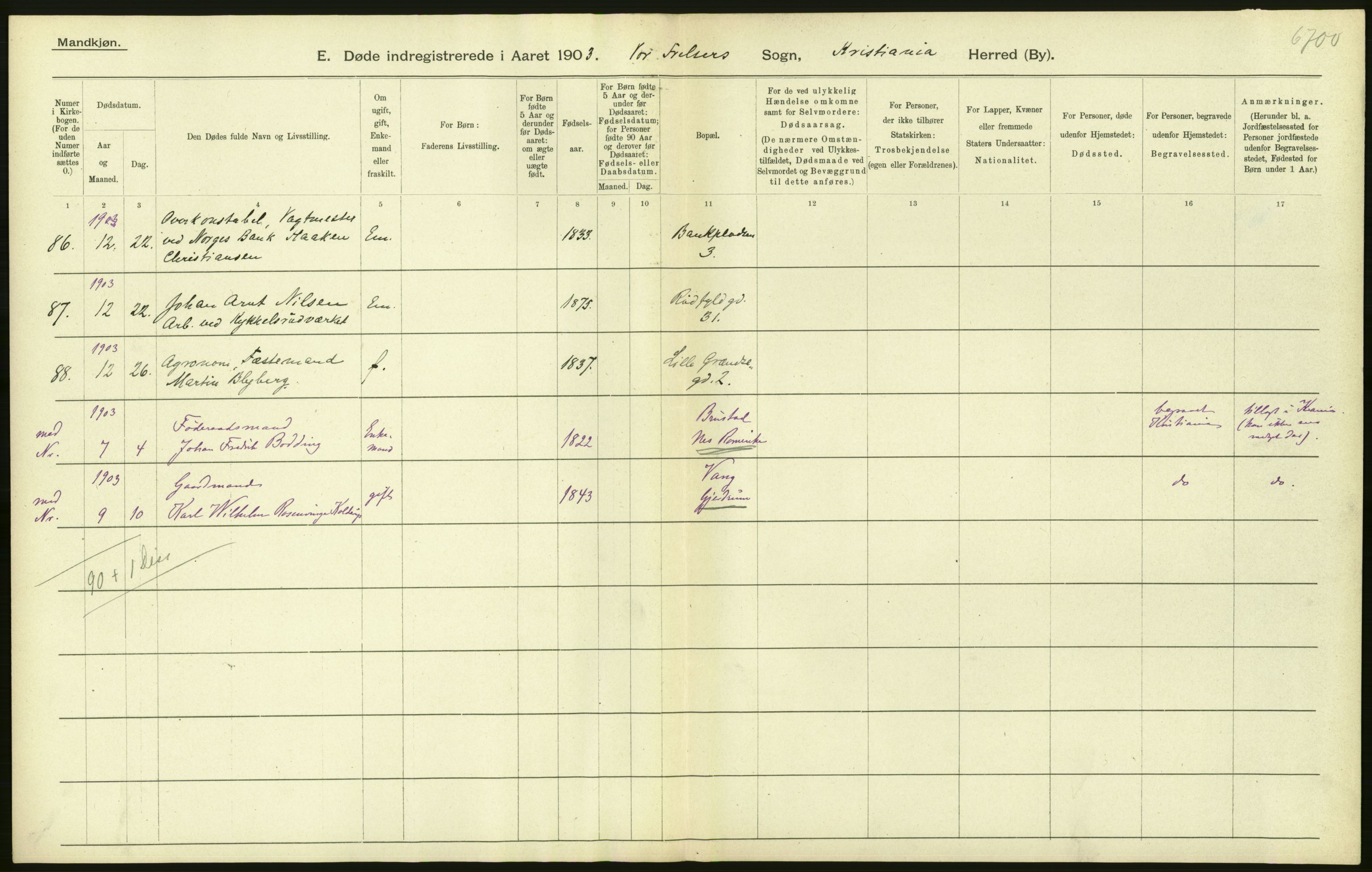 Statistisk sentralbyrå, Sosiodemografiske emner, Befolkning, AV/RA-S-2228/D/Df/Dfa/Dfaa/L0004: Kristiania: Gifte, døde, 1903, p. 120