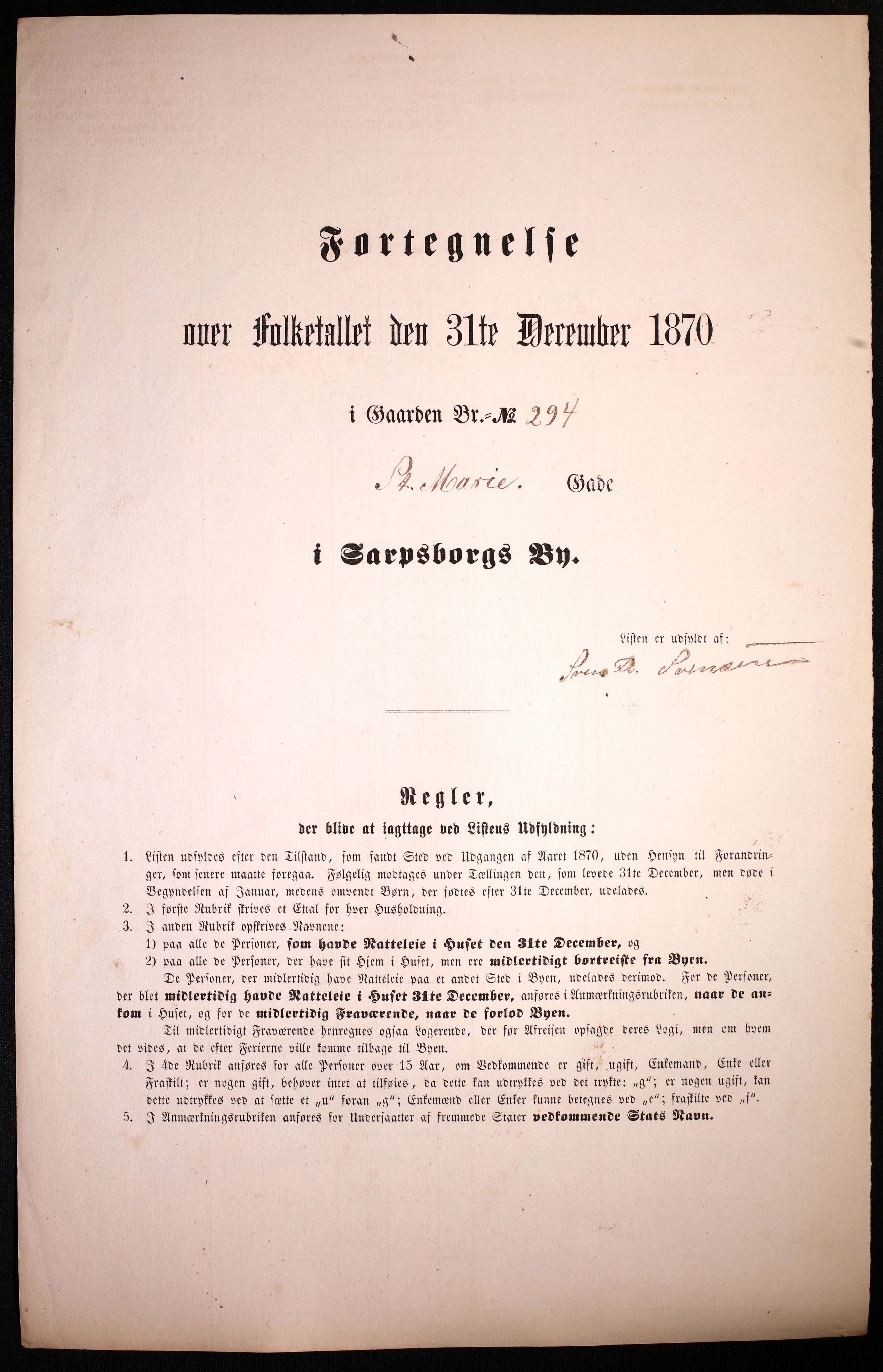 RA, 1870 census for 0102 Sarpsborg, 1870, p. 167