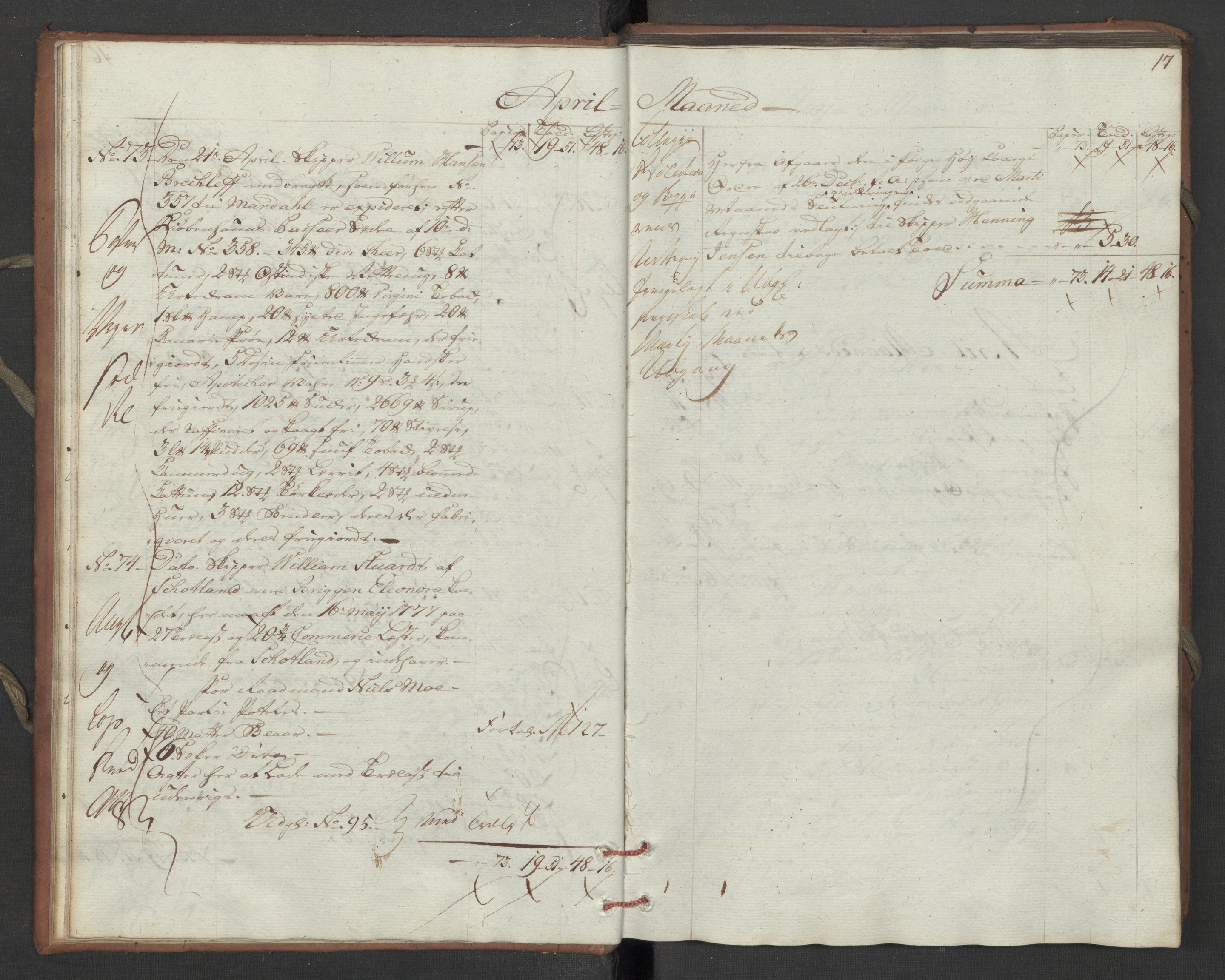 Generaltollkammeret, tollregnskaper, AV/RA-EA-5490/R16/L0111/0001: Tollregnskaper Kristiansand / Inngående hovedtollbok, 1790, p. 16b-17a