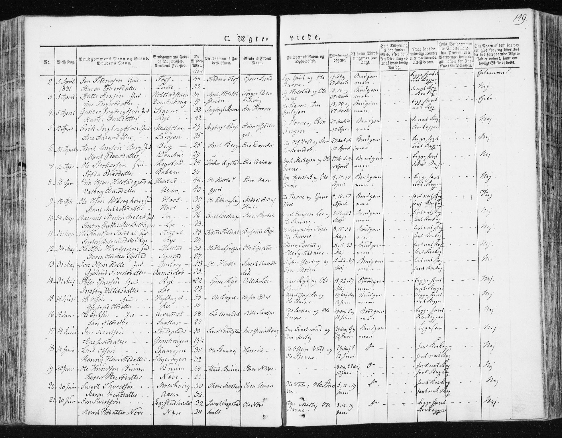 Ministerialprotokoller, klokkerbøker og fødselsregistre - Sør-Trøndelag, SAT/A-1456/672/L0855: Parish register (official) no. 672A07, 1829-1860, p. 149