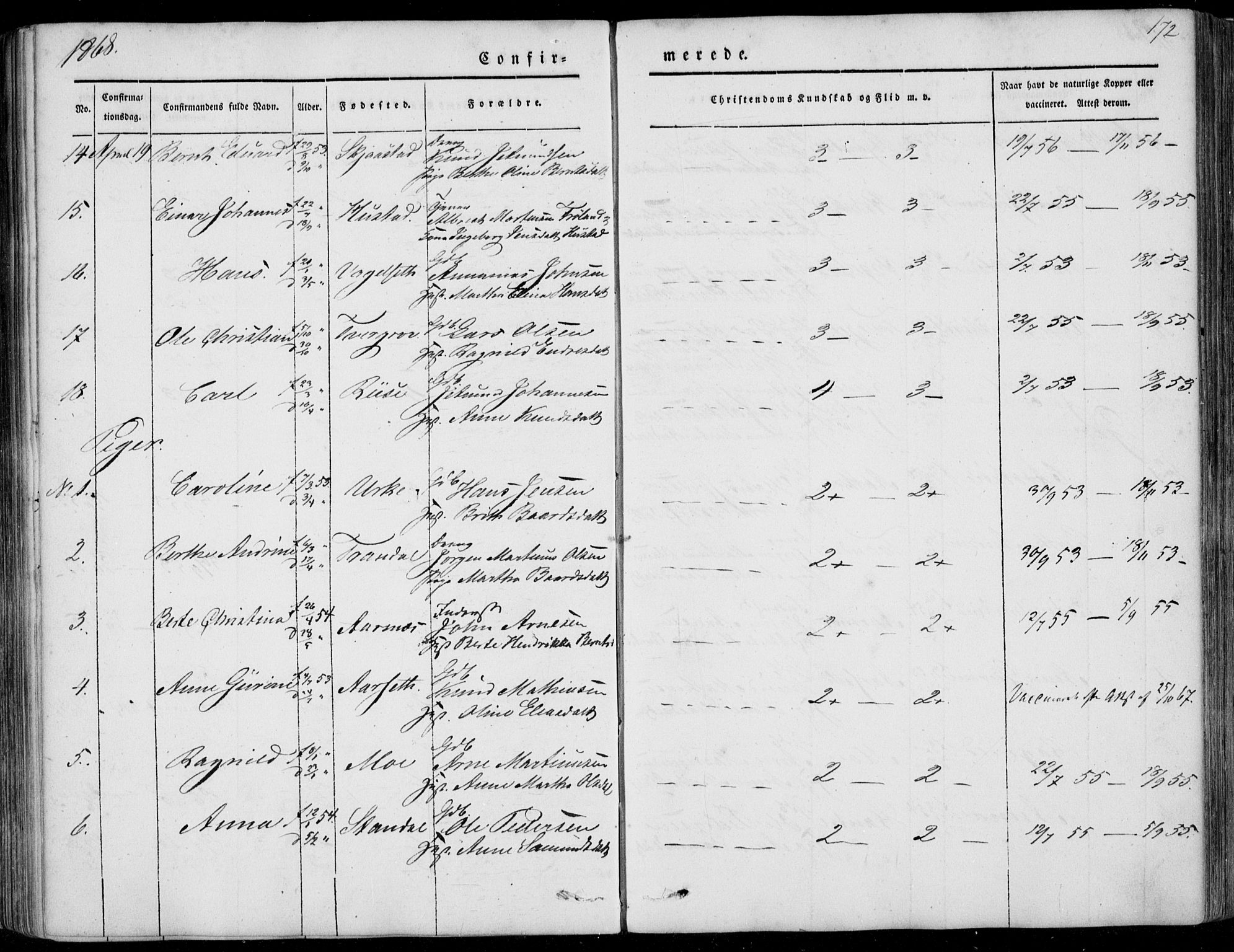 Ministerialprotokoller, klokkerbøker og fødselsregistre - Møre og Romsdal, AV/SAT-A-1454/515/L0209: Parish register (official) no. 515A05, 1847-1868, p. 172