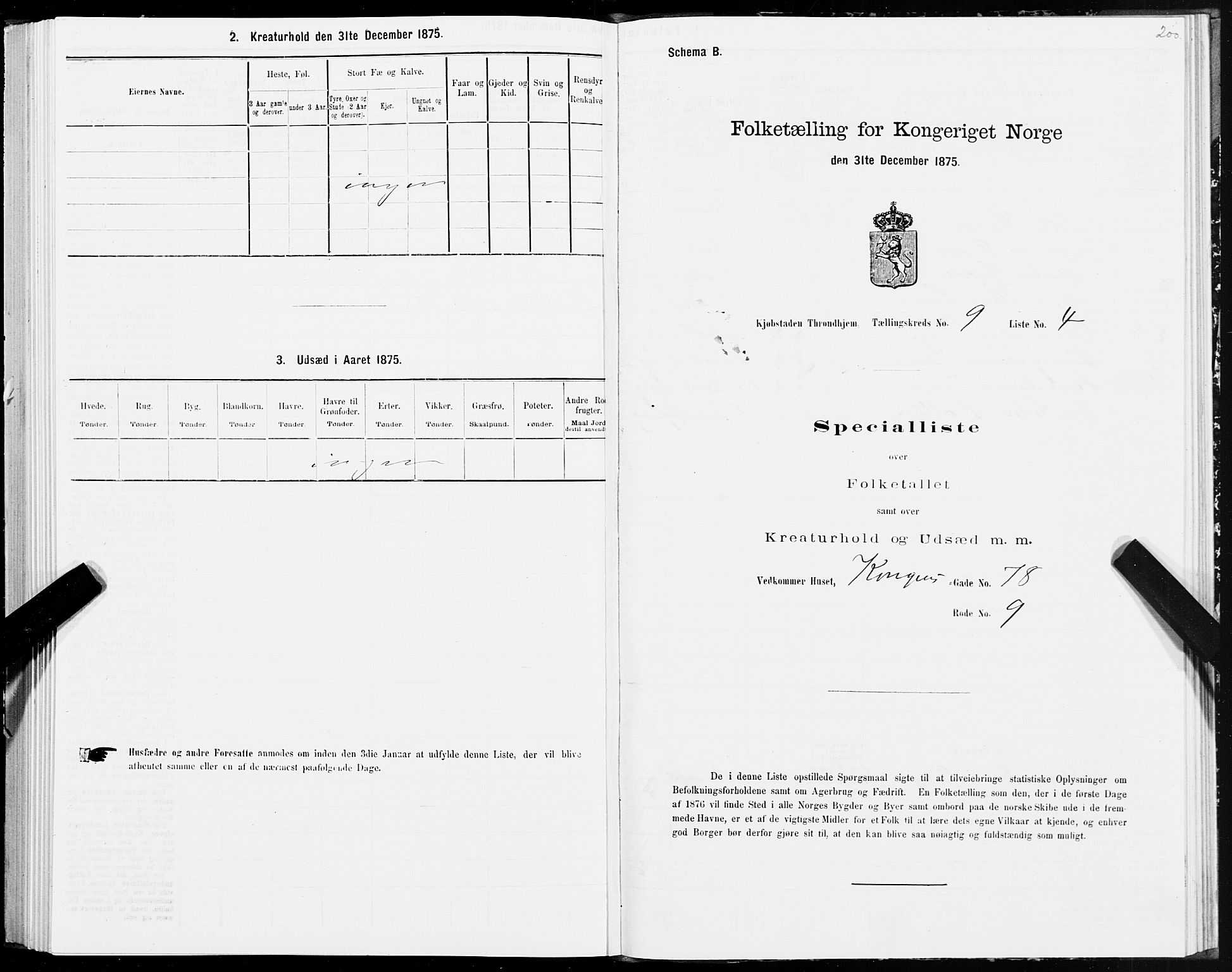 SAT, 1875 census for 1601 Trondheim, 1875, p. 5200