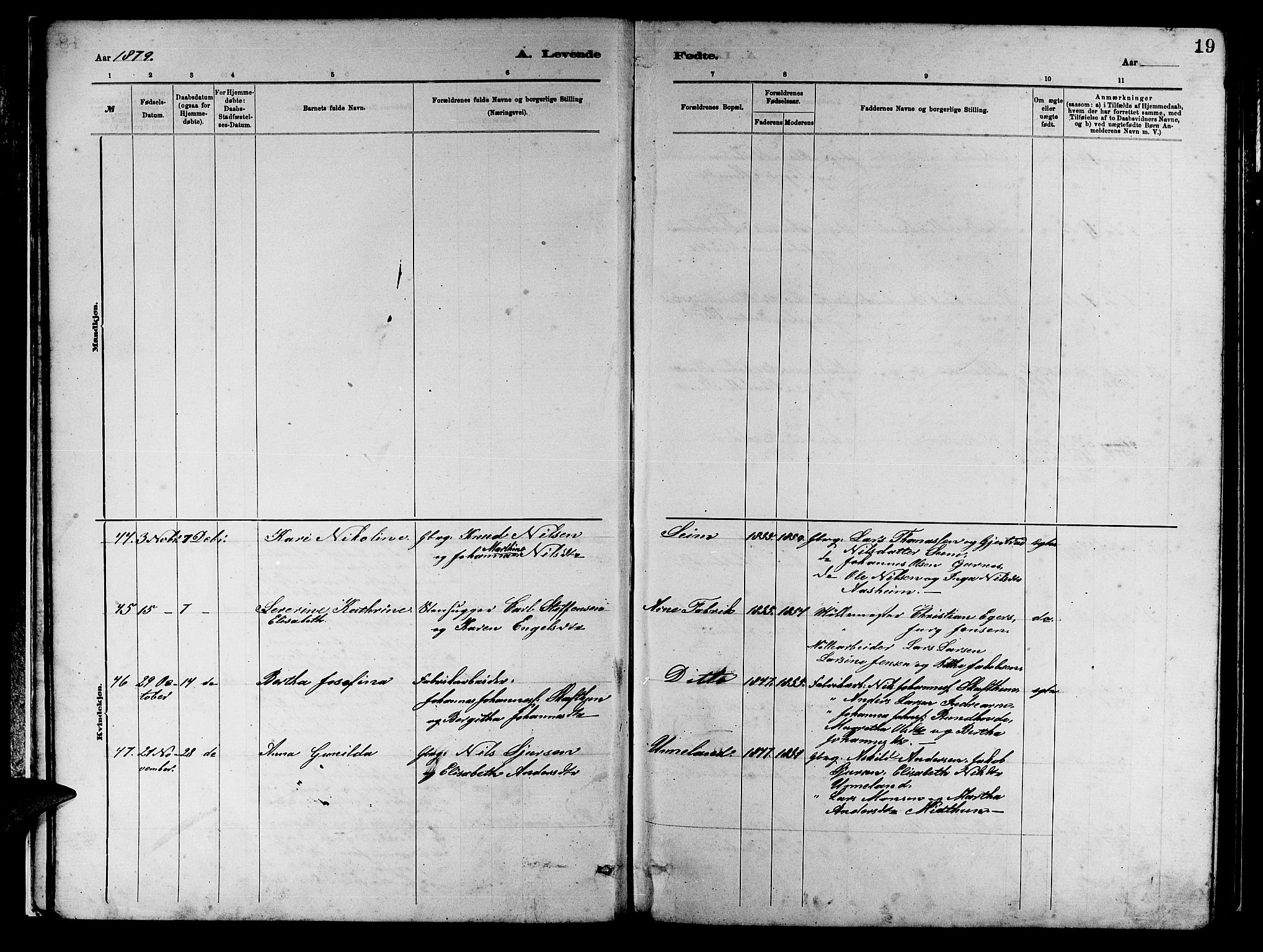 Arna Sokneprestembete, AV/SAB-A-74001/H/Ha/Hab: Parish register (copy) no. A 2, 1878-1887, p. 19