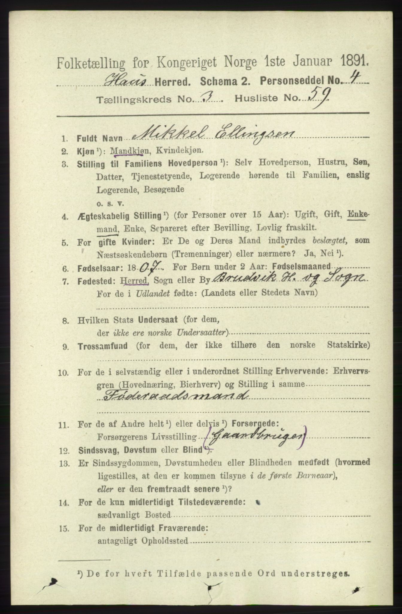 RA, 1891 census for 1250 Haus, 1891, p. 1332