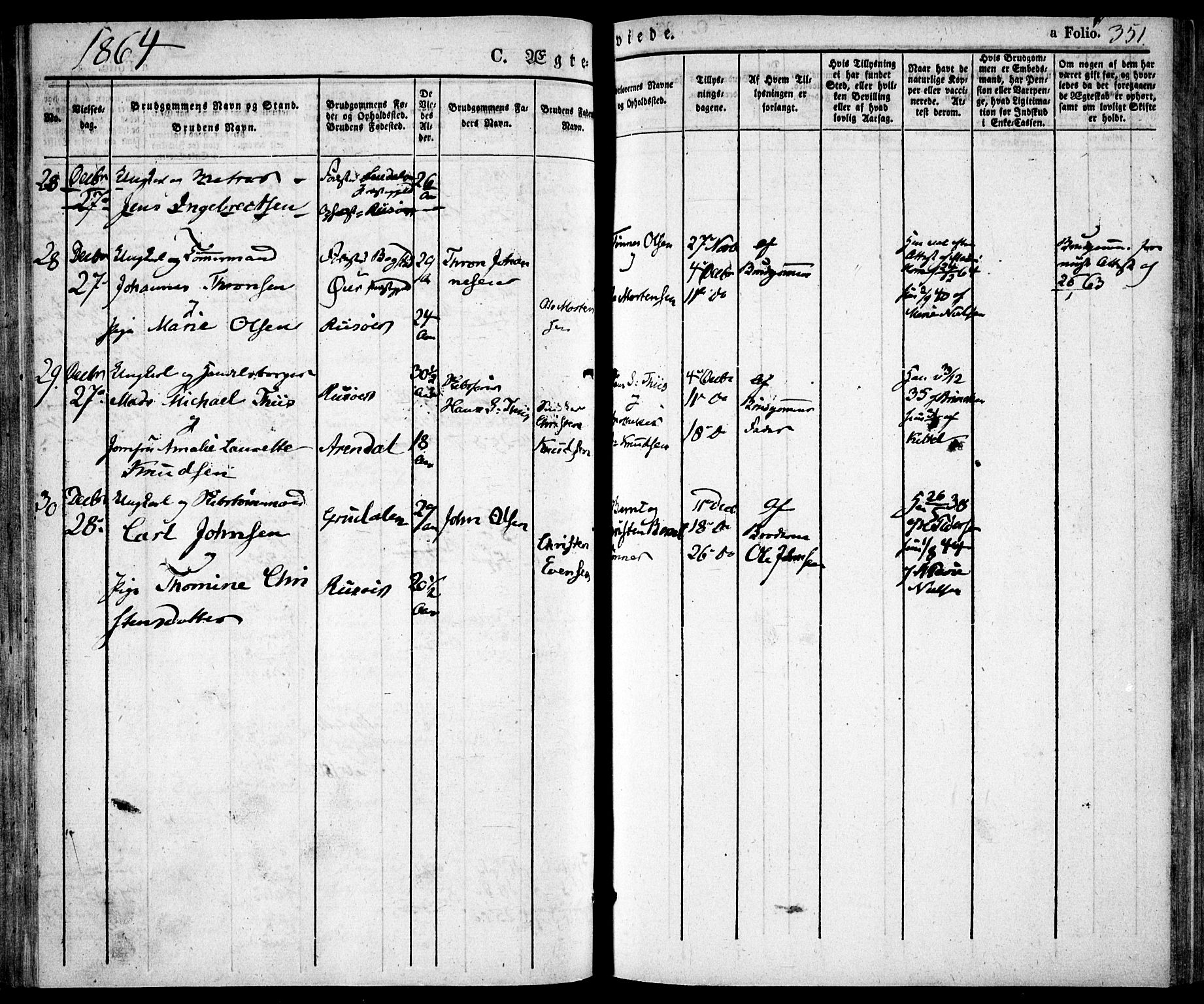 Risør sokneprestkontor, AV/SAK-1111-0035/F/Fa/L0003: Parish register (official) no. A 3, 1838-1864, p. 351