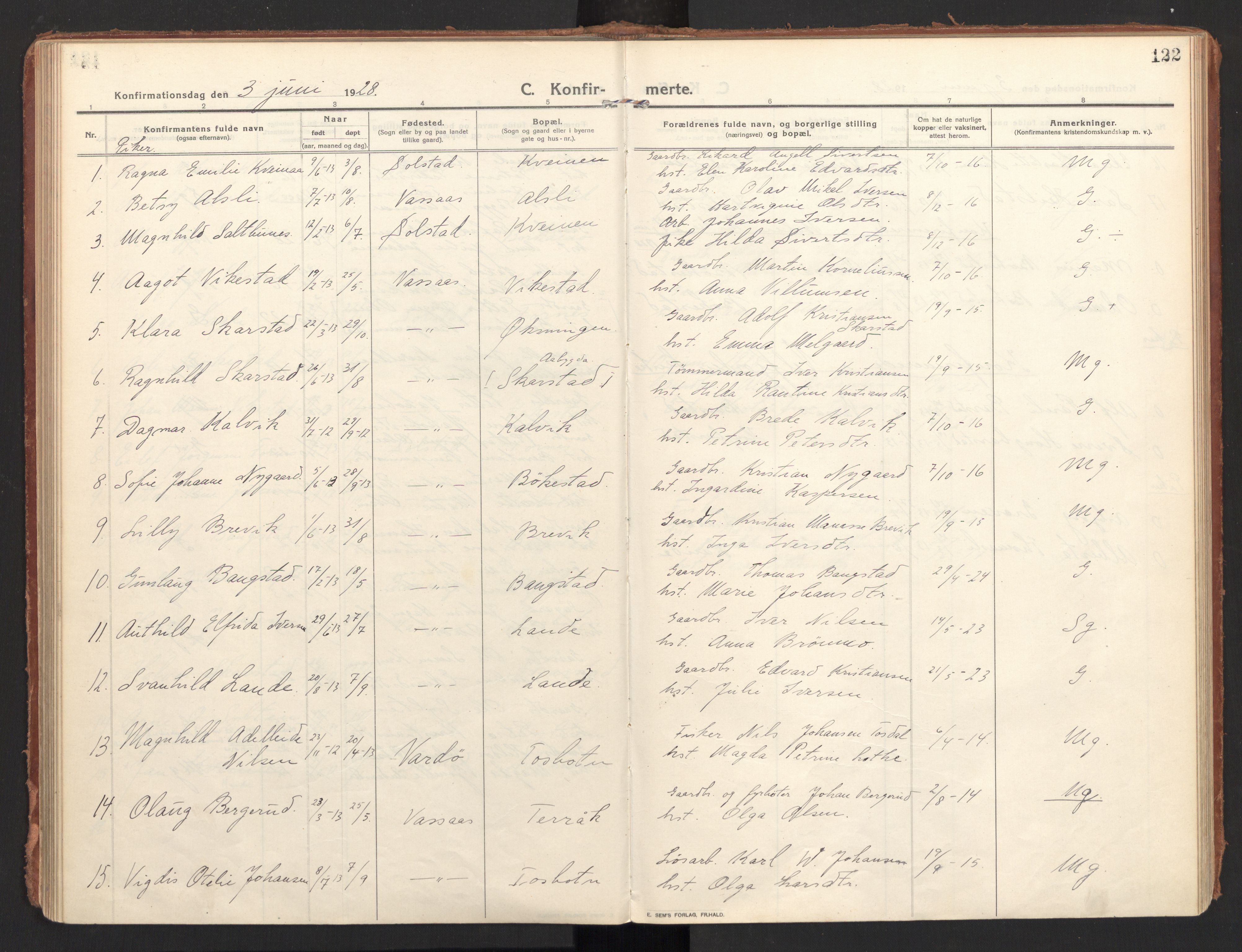 Ministerialprotokoller, klokkerbøker og fødselsregistre - Nordland, AV/SAT-A-1459/810/L0156: Parish register (official) no. 810A15, 1915-1930, p. 122