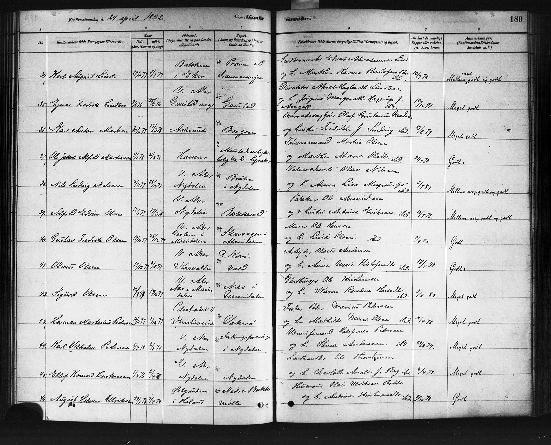 Vestre Aker prestekontor Kirkebøker, SAO/A-10025/F/Fa/L0008: Parish register (official) no. 8, 1878-1903, p. 189