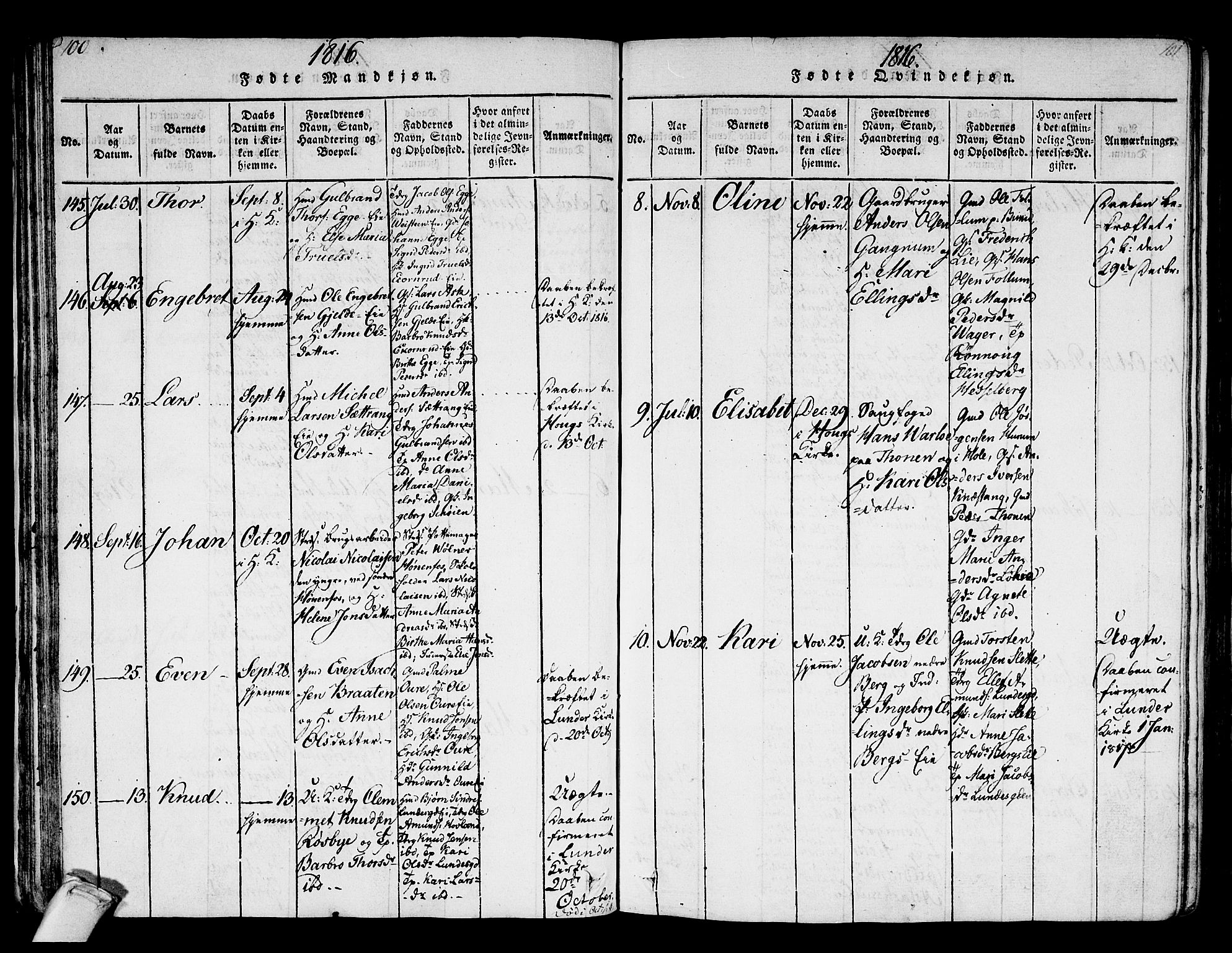 Norderhov kirkebøker, SAKO/A-237/F/Fa/L0008: Parish register (official) no. 8, 1814-1833, p. 100-101