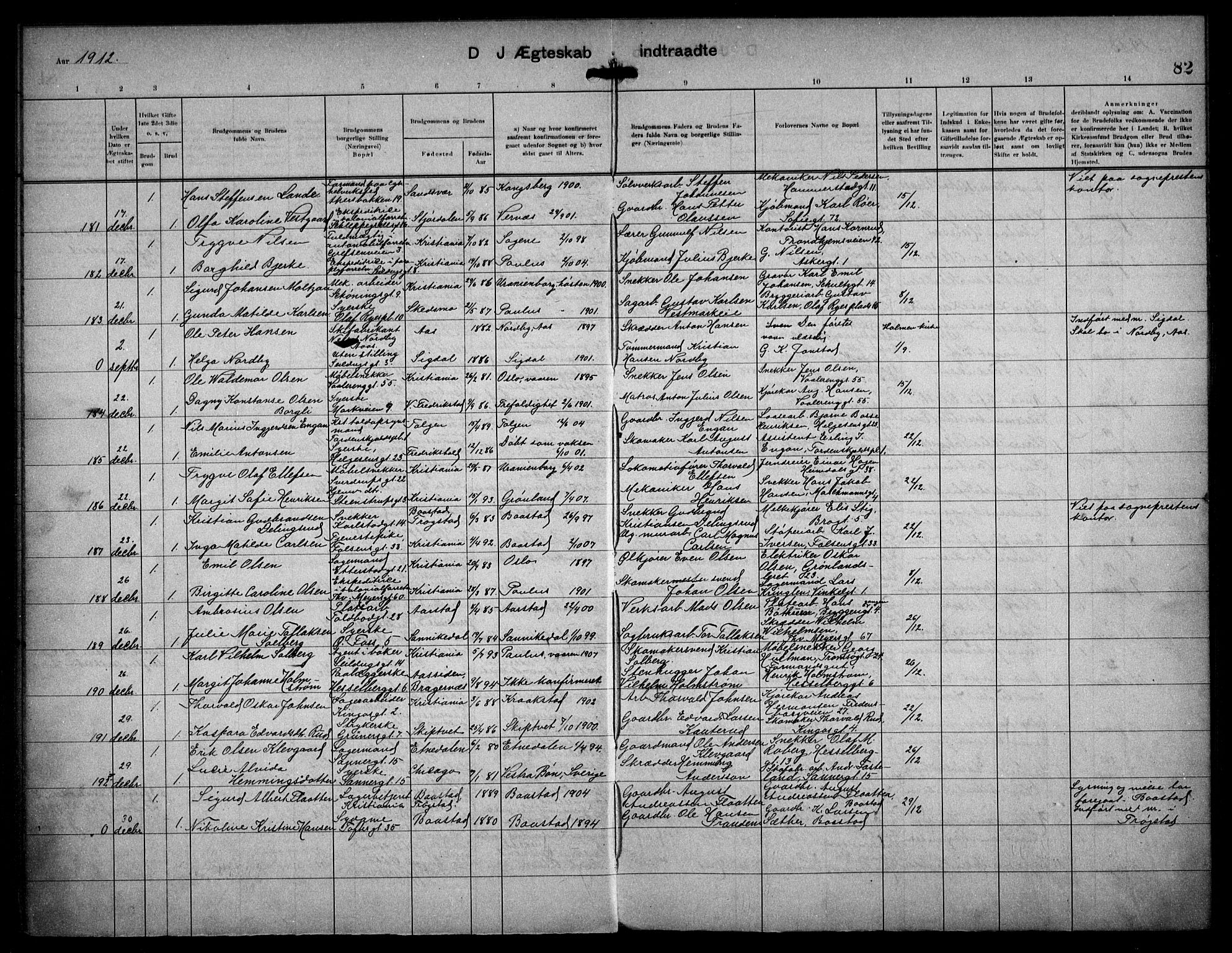 Paulus prestekontor Kirkebøker, SAO/A-10871/F/Fa/L0017: Parish register (official) no. 17, 1906-1917, p. 82