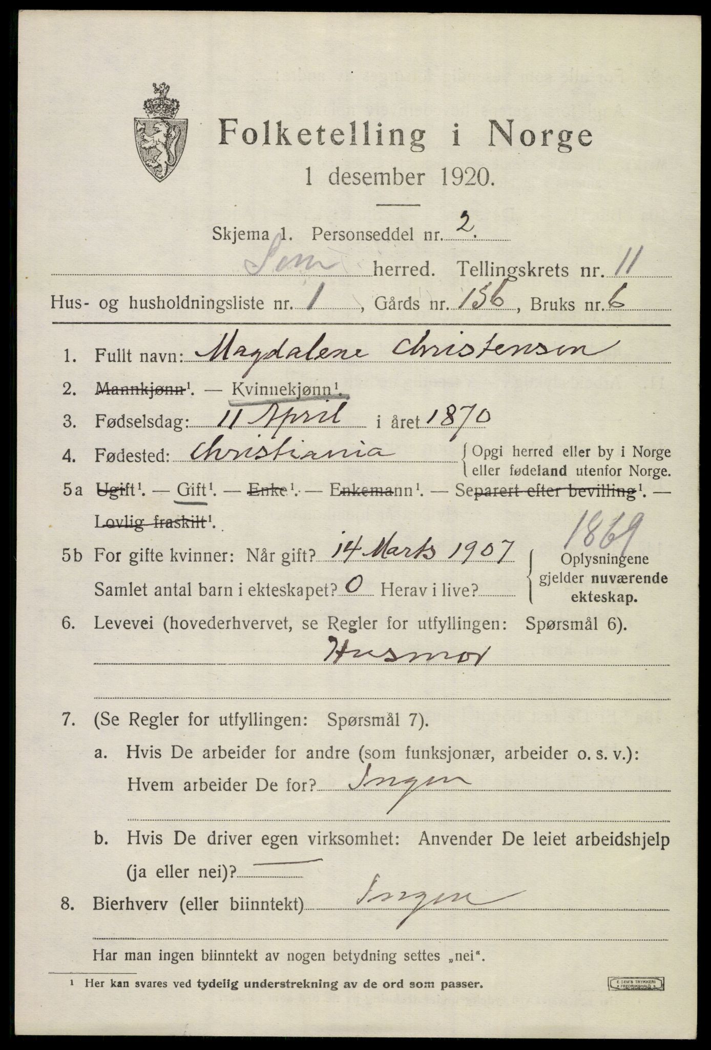 SAKO, 1920 census for Sem, 1920, p. 14385