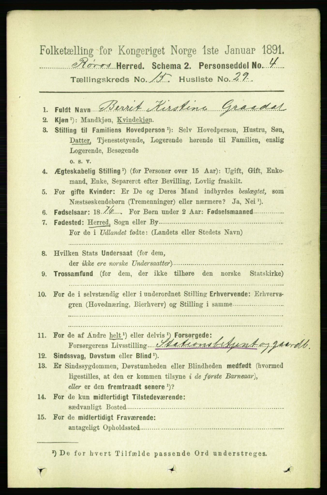 RA, 1891 census for 1640 Røros, 1891, p. 3525