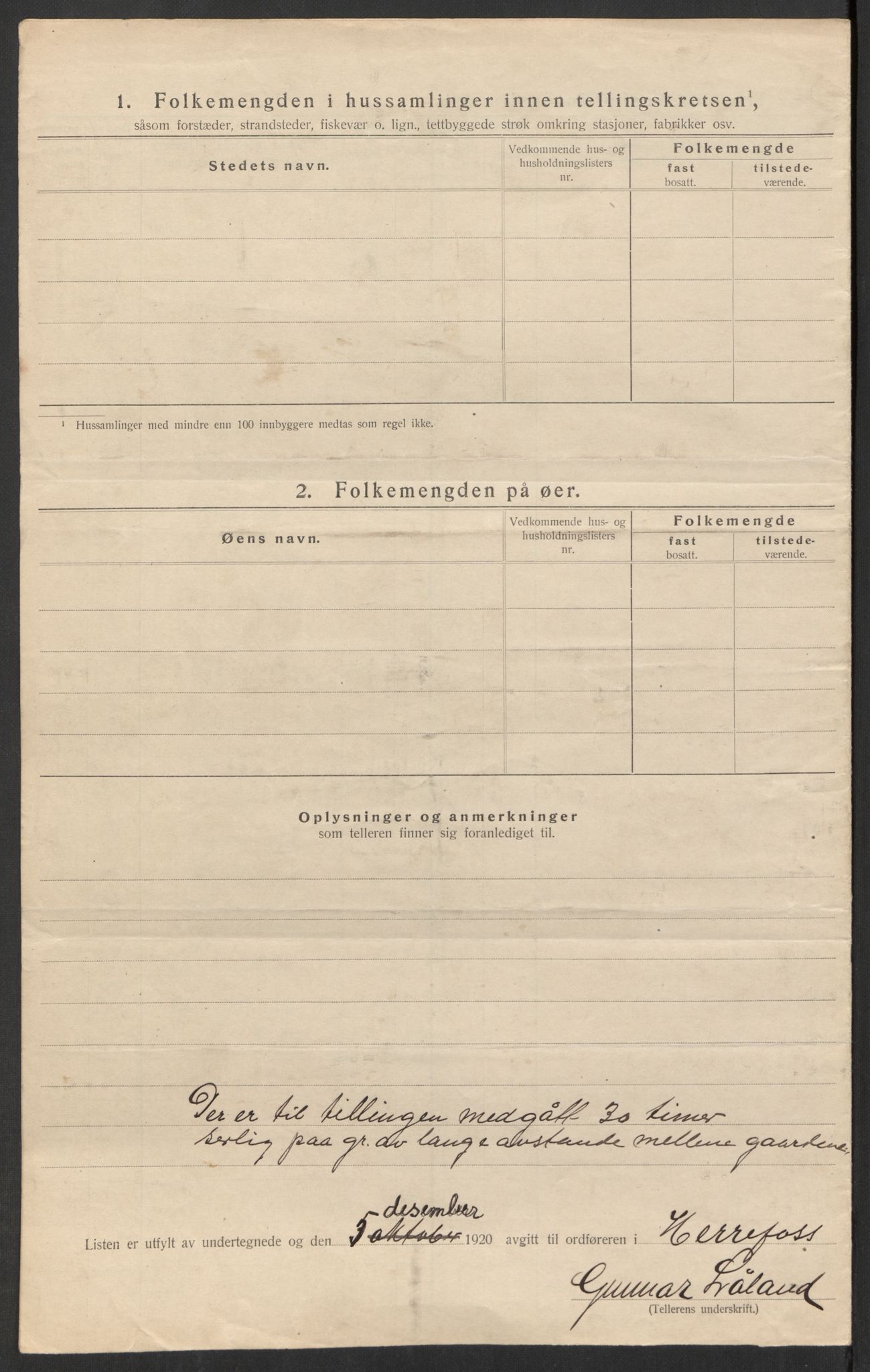 SAK, 1920 census for Herefoss, 1920, p. 23