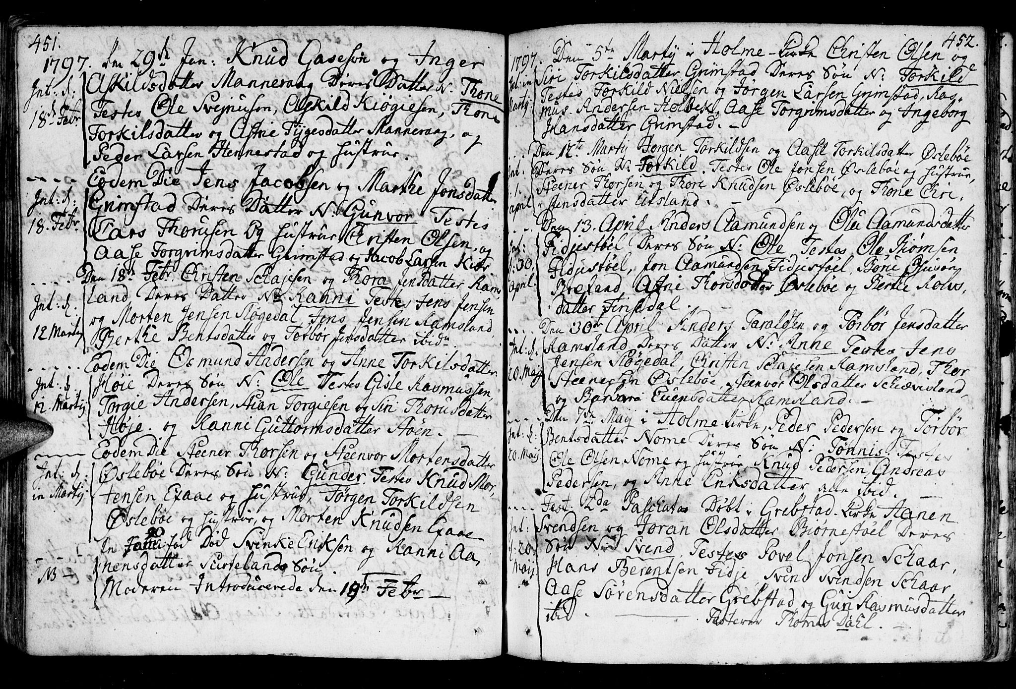 Holum sokneprestkontor, SAK/1111-0022/F/Fa/Fac/L0001: Parish register (official) no. A 1, 1773-1820, p. 451-452