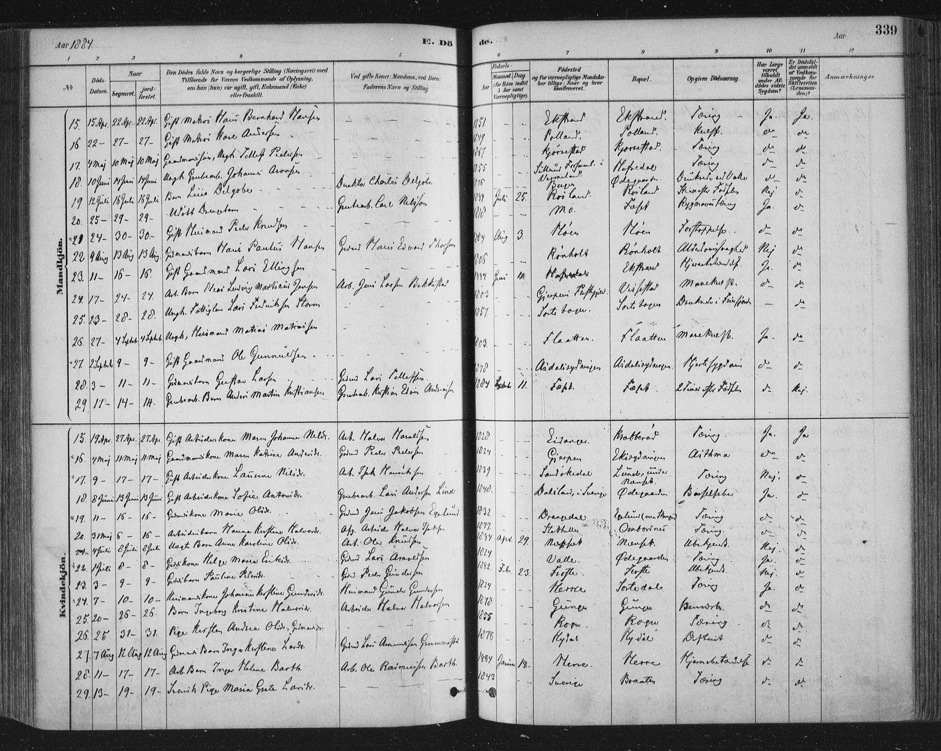 Bamble kirkebøker, SAKO/A-253/F/Fa/L0007: Parish register (official) no. I 7, 1878-1888, p. 339