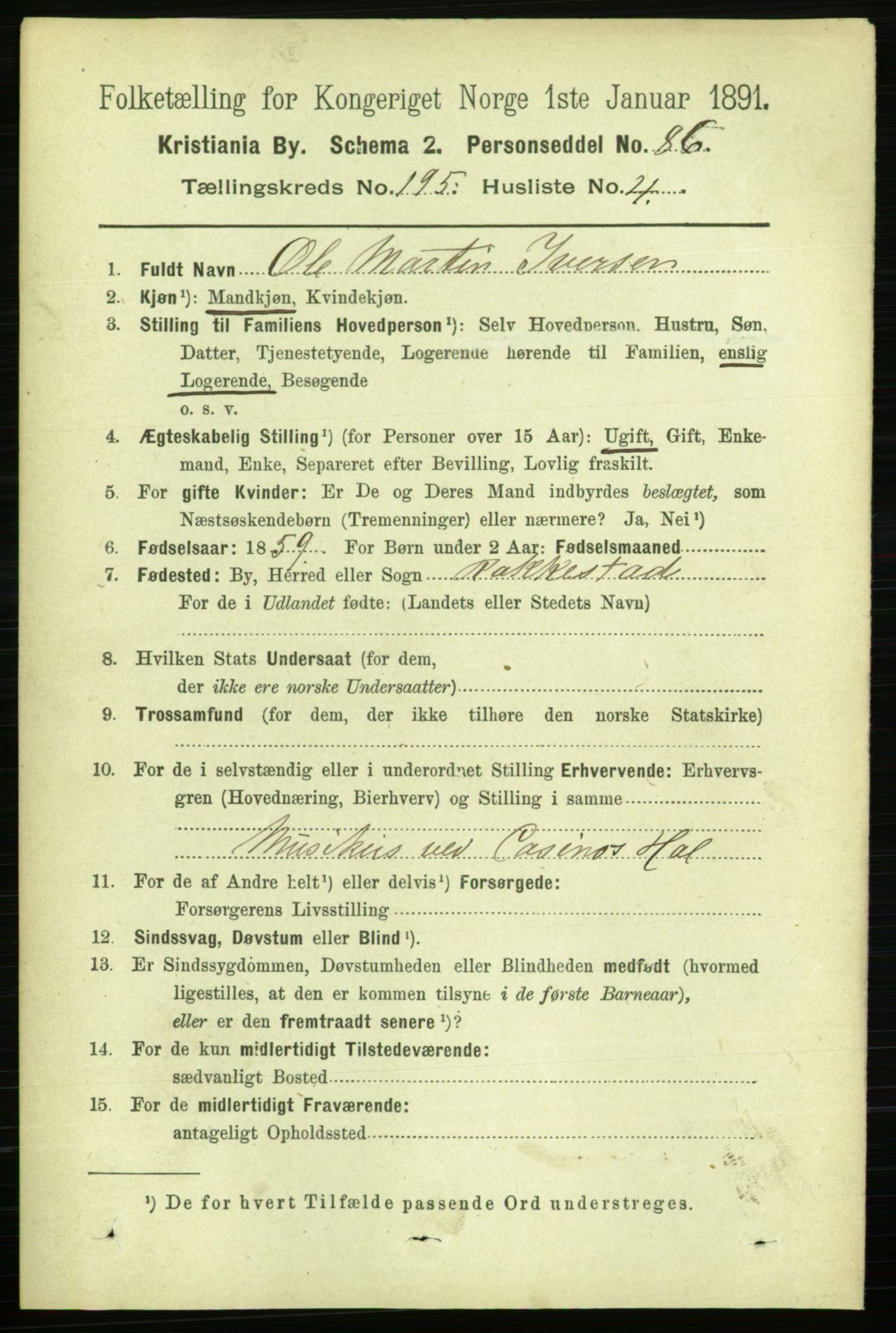 RA, 1891 census for 0301 Kristiania, 1891, p. 117607