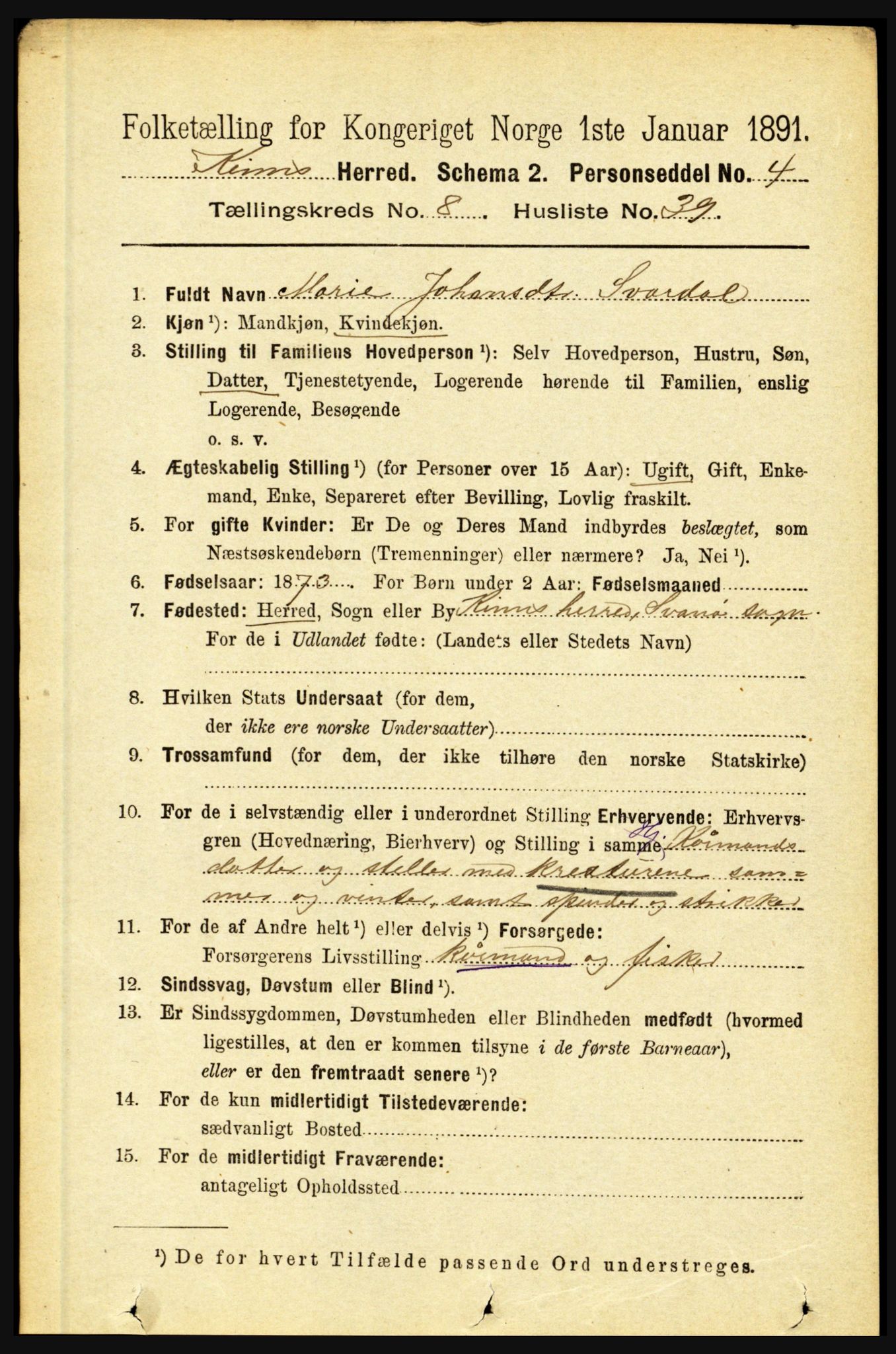 RA, 1891 census for 1437 Kinn, 1891, p. 3356