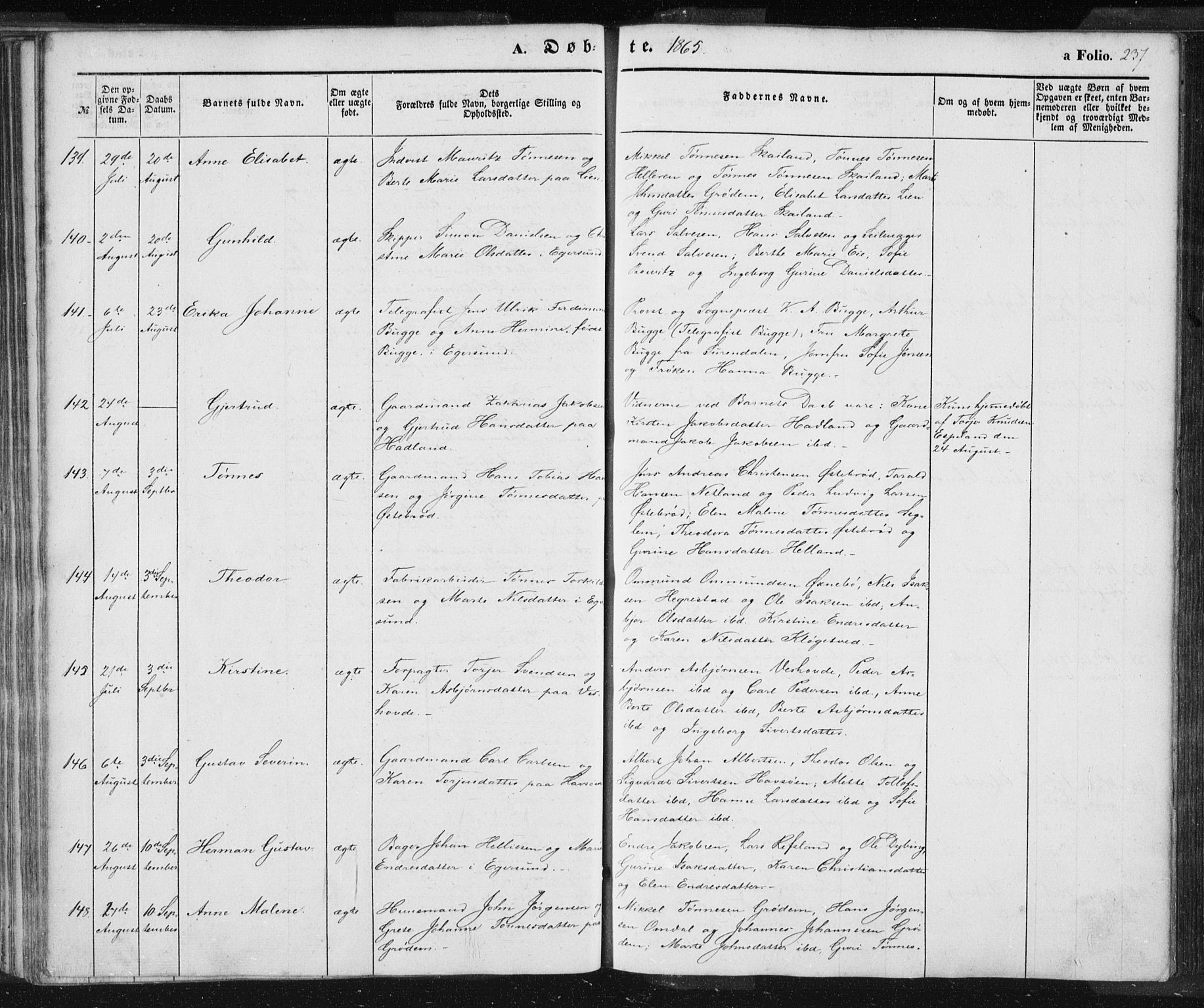 Eigersund sokneprestkontor, SAST/A-101807/S08/L0012: Parish register (official) no. A 12.1, 1850-1865, p. 237