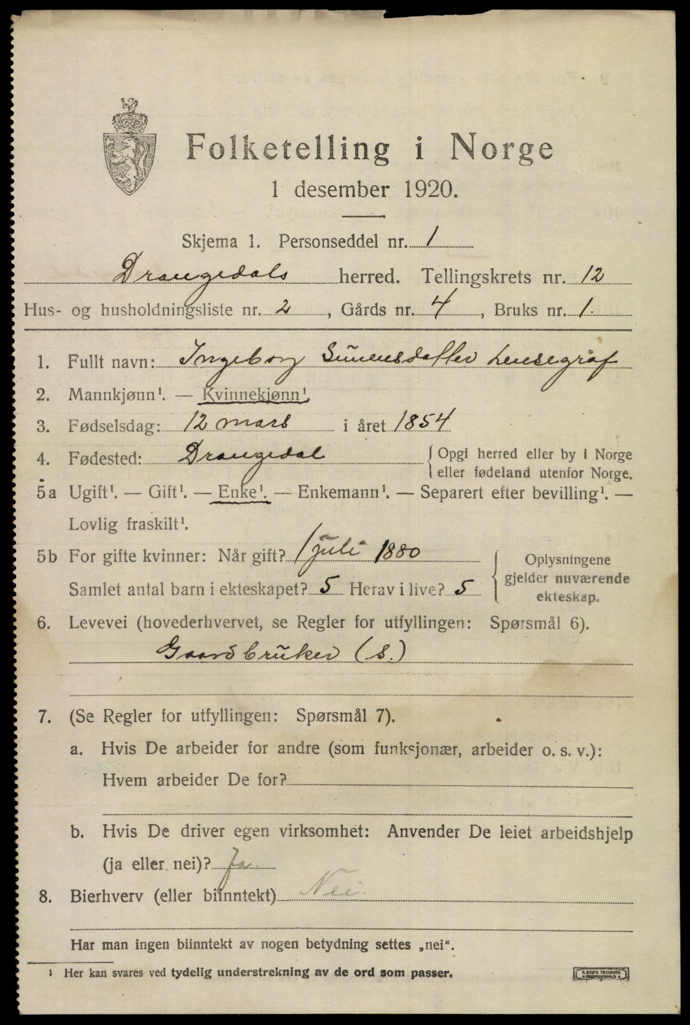 SAKO, 1920 census for Drangedal, 1920, p. 6775