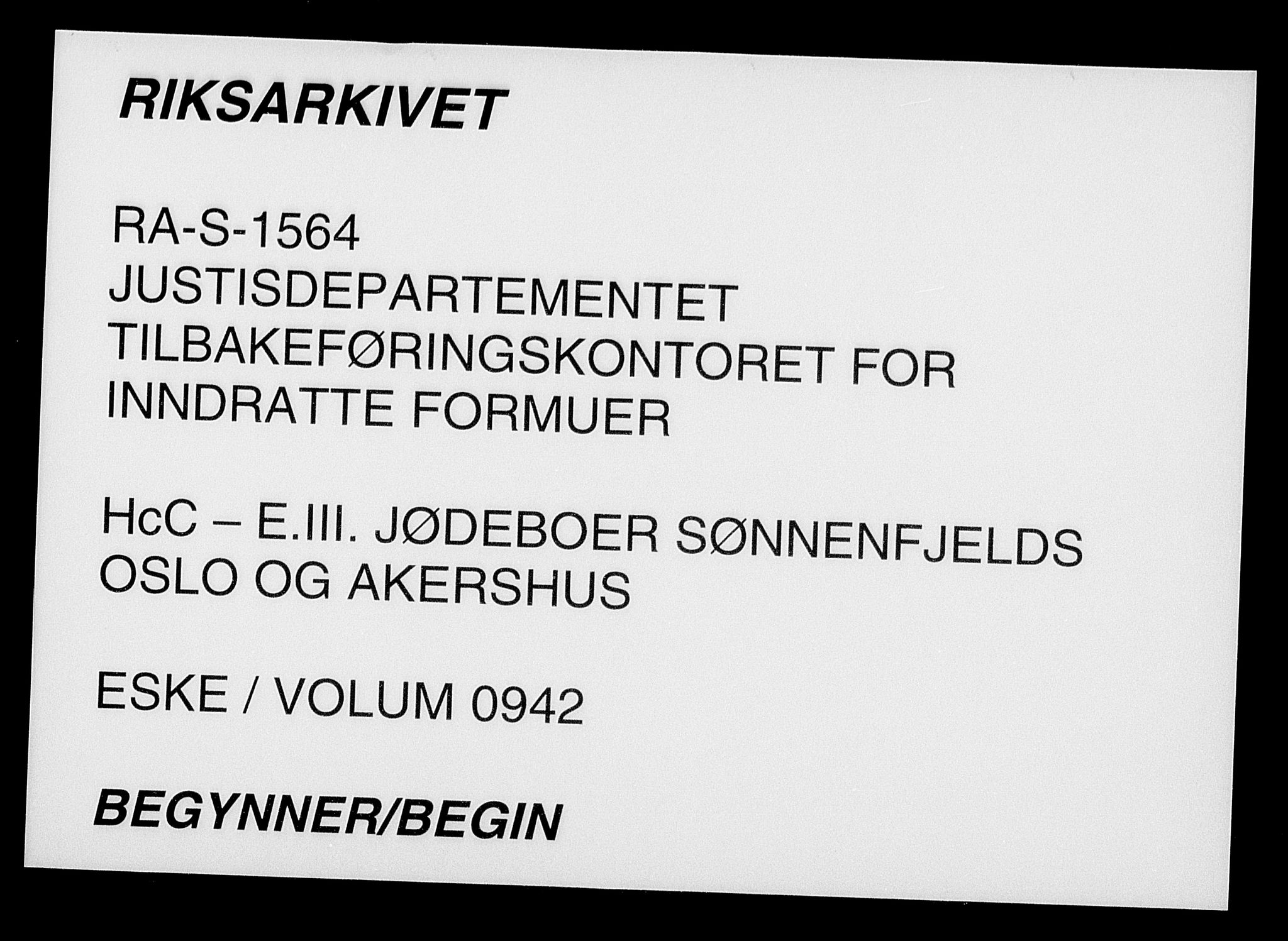 Justisdepartementet, Tilbakeføringskontoret for inndratte formuer, AV/RA-S-1564/H/Hc/Hcc/L0942: --, 1945-1947, p. 1