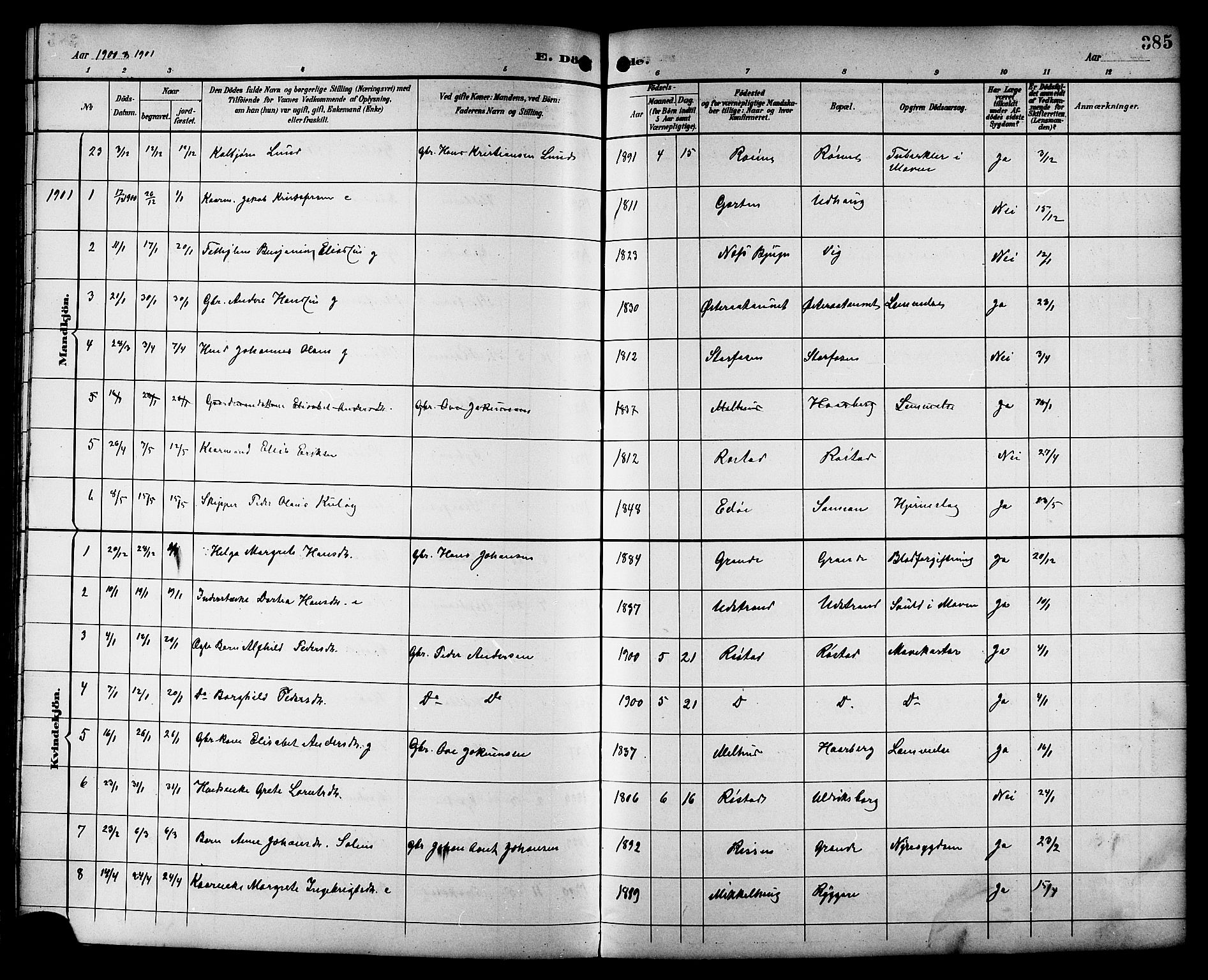 Ministerialprotokoller, klokkerbøker og fødselsregistre - Sør-Trøndelag, SAT/A-1456/659/L0746: Parish register (copy) no. 659C03, 1893-1912, p. 385