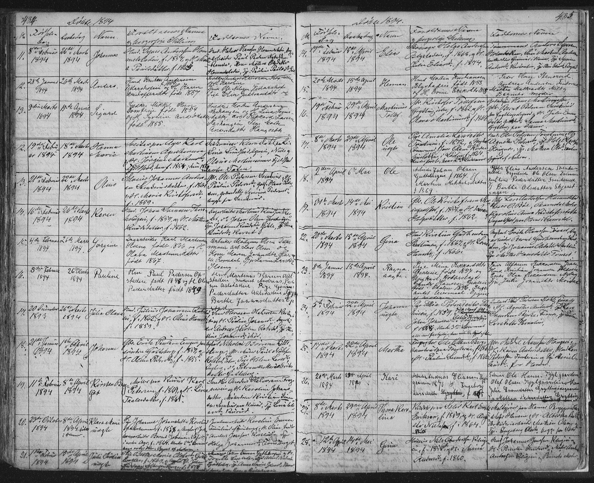 Vang prestekontor, Hedmark, AV/SAH-PREST-008/H/Ha/Hab/L0010A: Parish register (copy) no. 10a, 1854-1896, p. 484-485